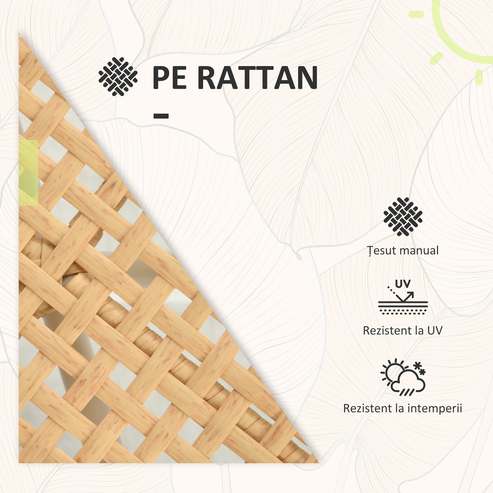  Mobilier din 3 Piese pentru Terasa, Set din 2 Canapele si o Masuta de Cafea pentru Exterior din Ratan, 72x66x64 cm, Crem [5]