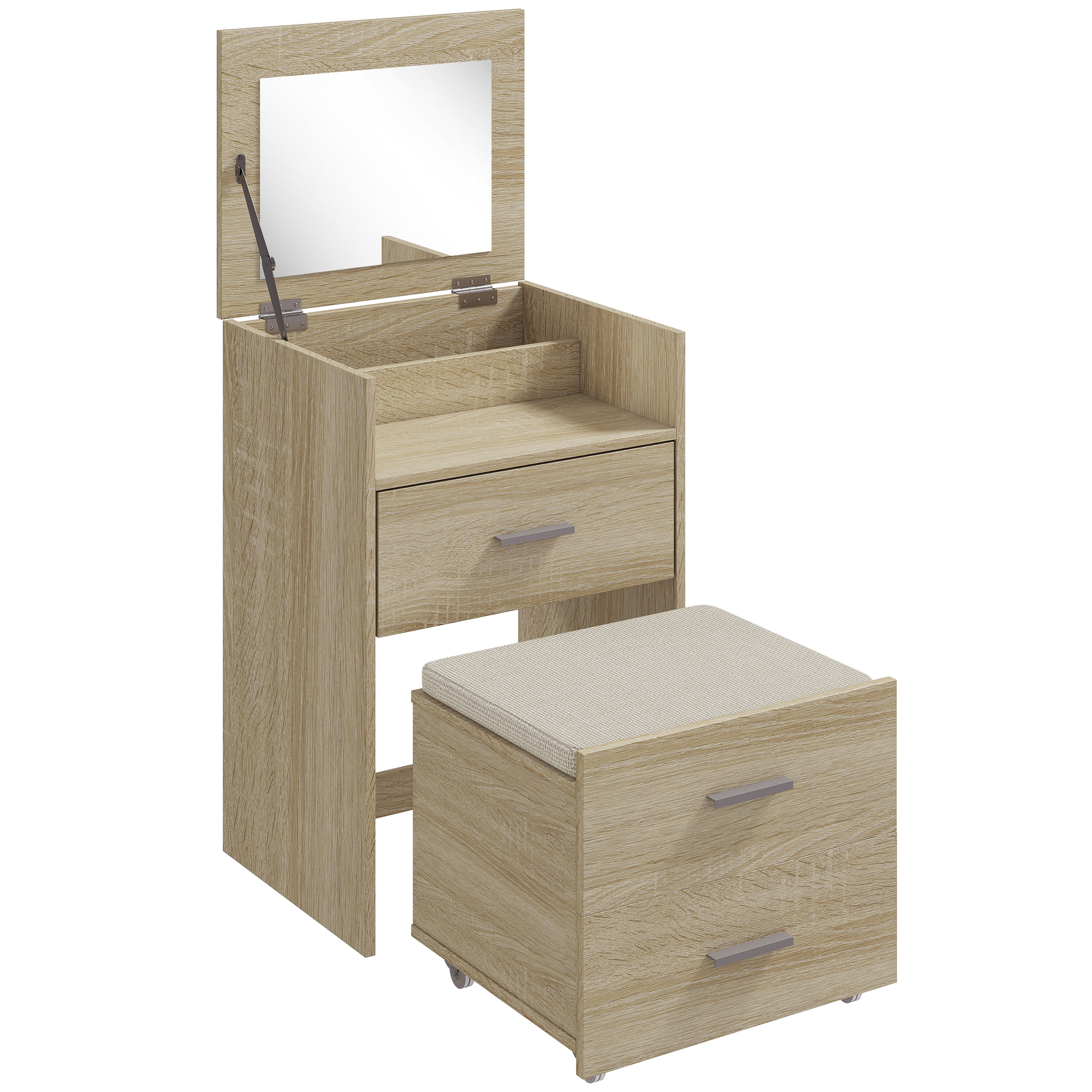 Dormitor & birou -  Masa de Toaleta cu Oglinda Rabatabila, Natural