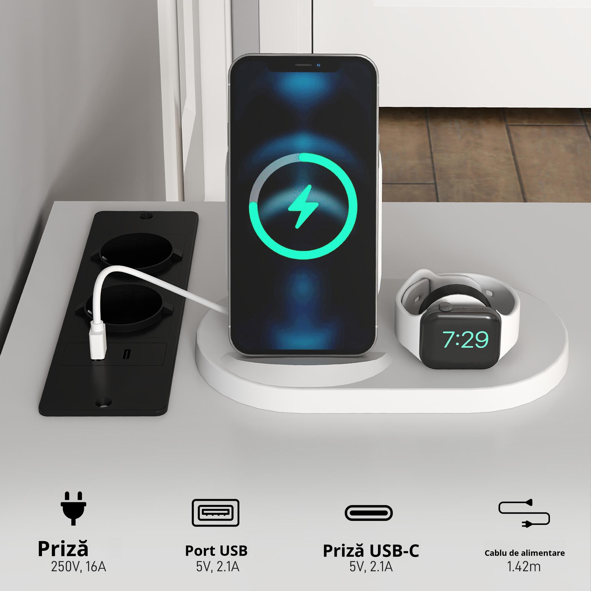  Birou Computer - Alb/Negru cu Rafturi Reversibile & USB Integrat [5]