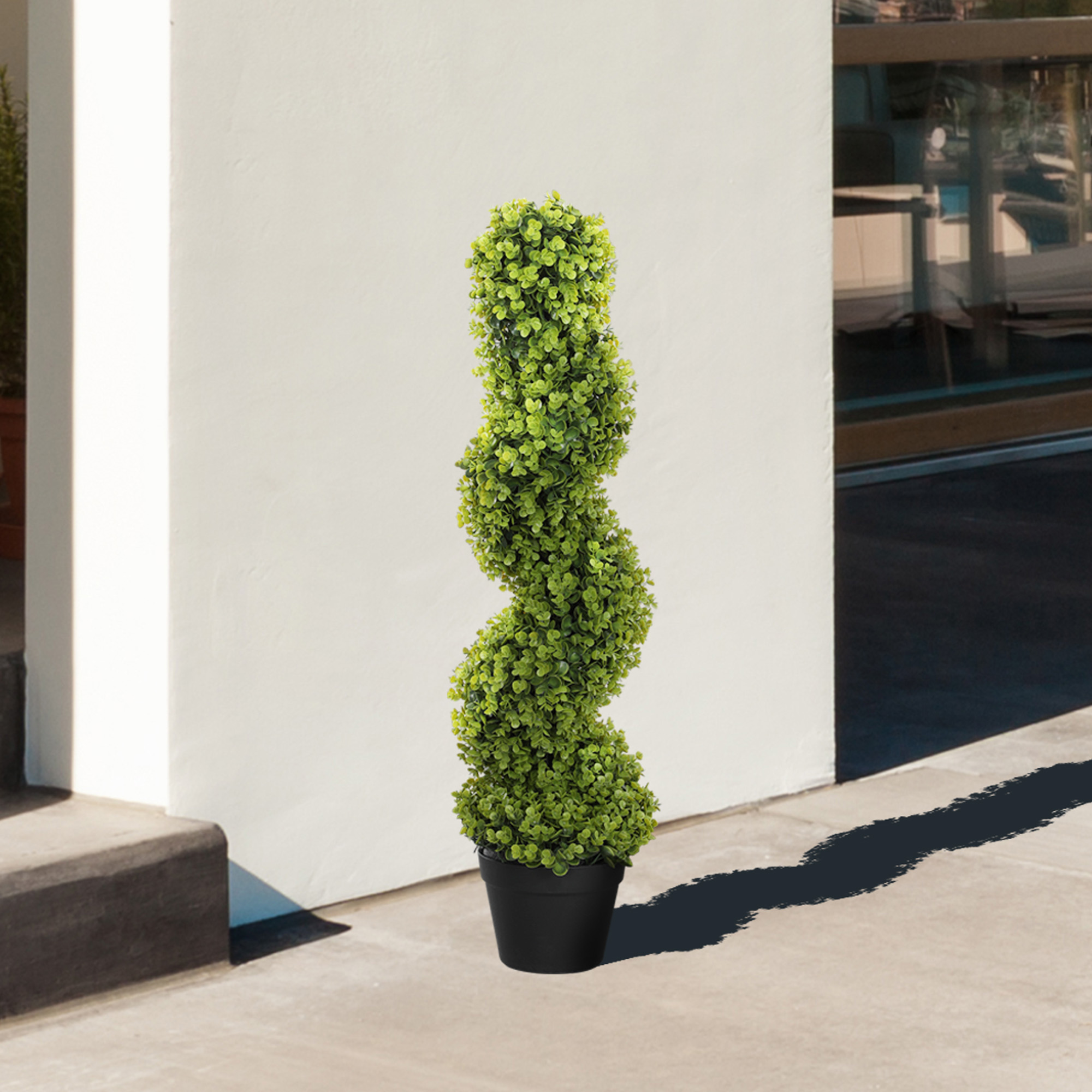  Planta Artificiala Eucalipt Spiralat cu Ghiveci Inclus Rezistent la Raze UV, Ø17,5x90 cm, Verde [7]