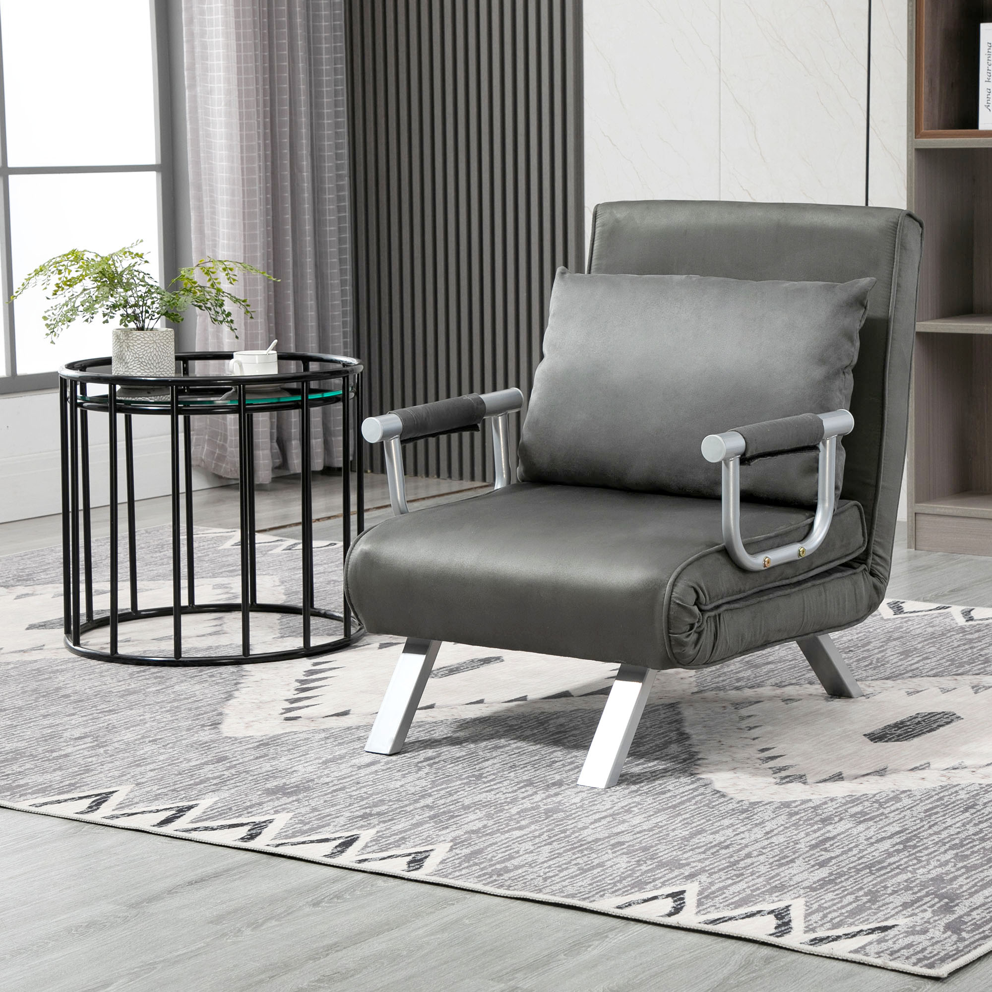  Fotoliu Pat Gri inchis - Transformabil cu Microfibra Moale [1]