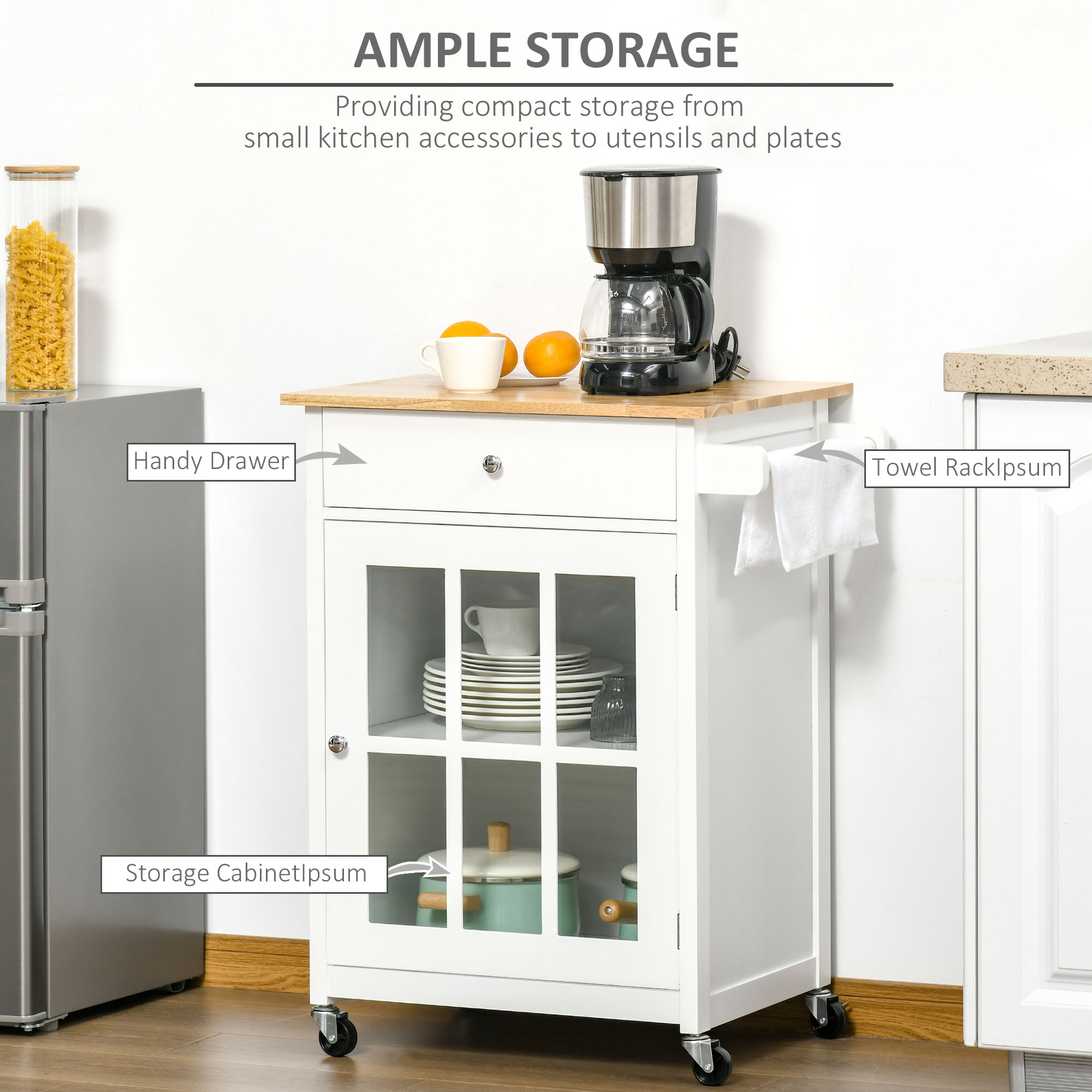  carucior de bucatarie, multifunctional, 67x48x86.5cm, alb [3]