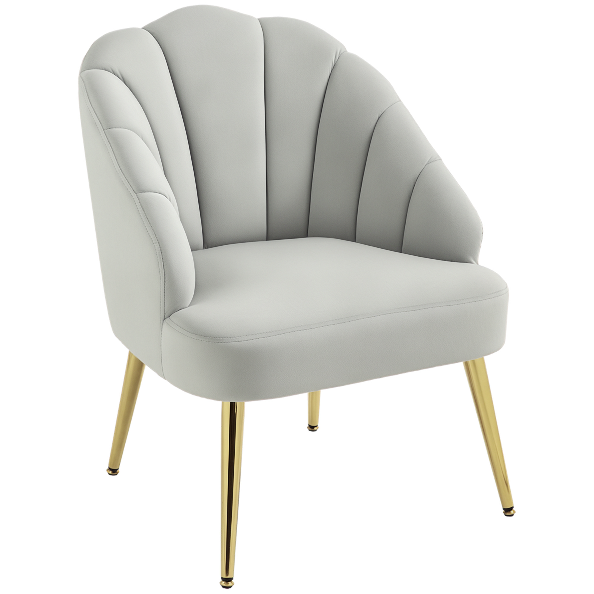 Bucatarie -  Fotoliu Tapitat cu Spatar in Forma de Cochilie, Fotoliu din Catifea cu Picioare Aurii, 63x65x84 cm, Gri