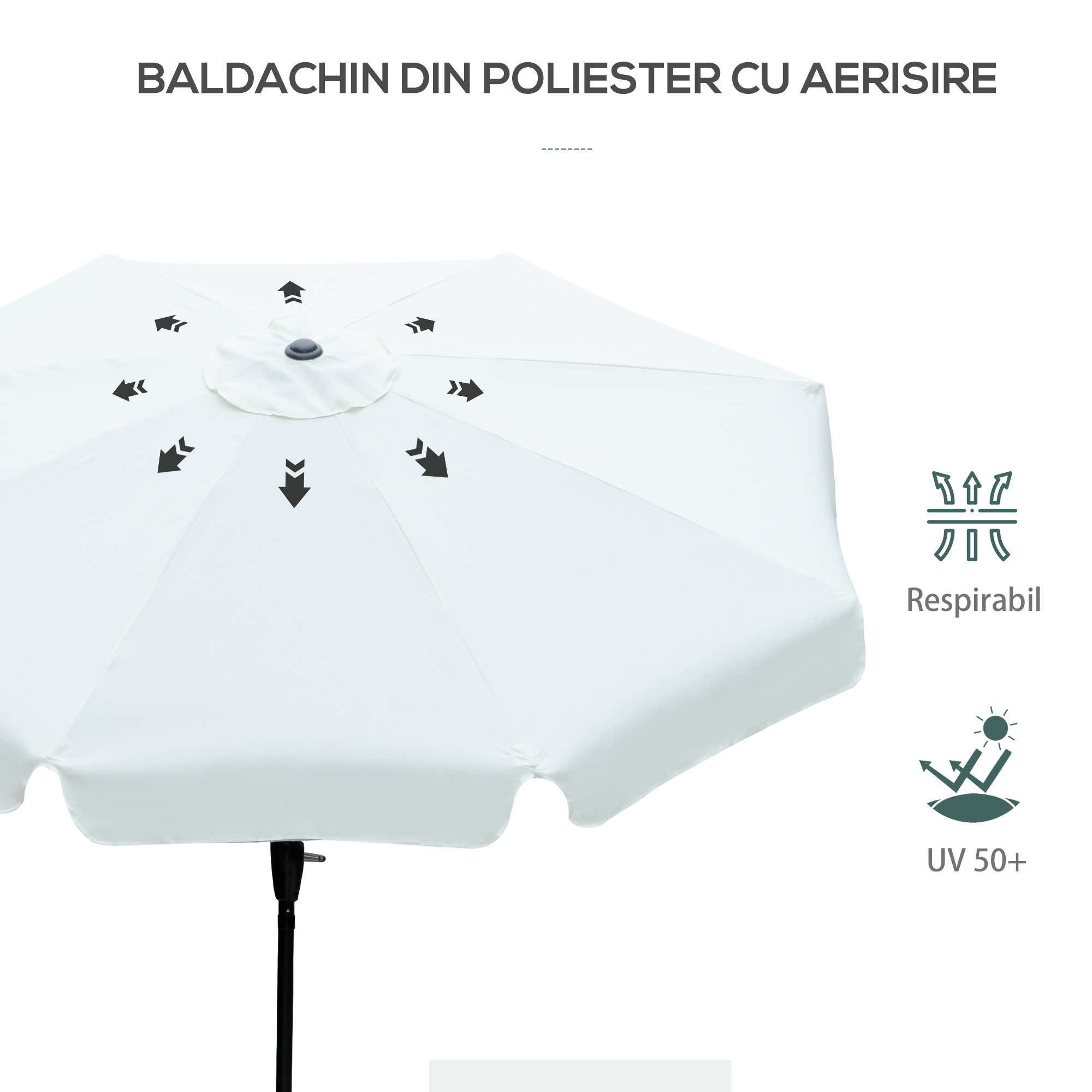  Umbrela de Gradina si Terasa Φ266x250cm, Umbrela Rotunda pentru Exterior cu Capat Rabatabil, Rezistenta la Raze UV 50+, Bej [5]