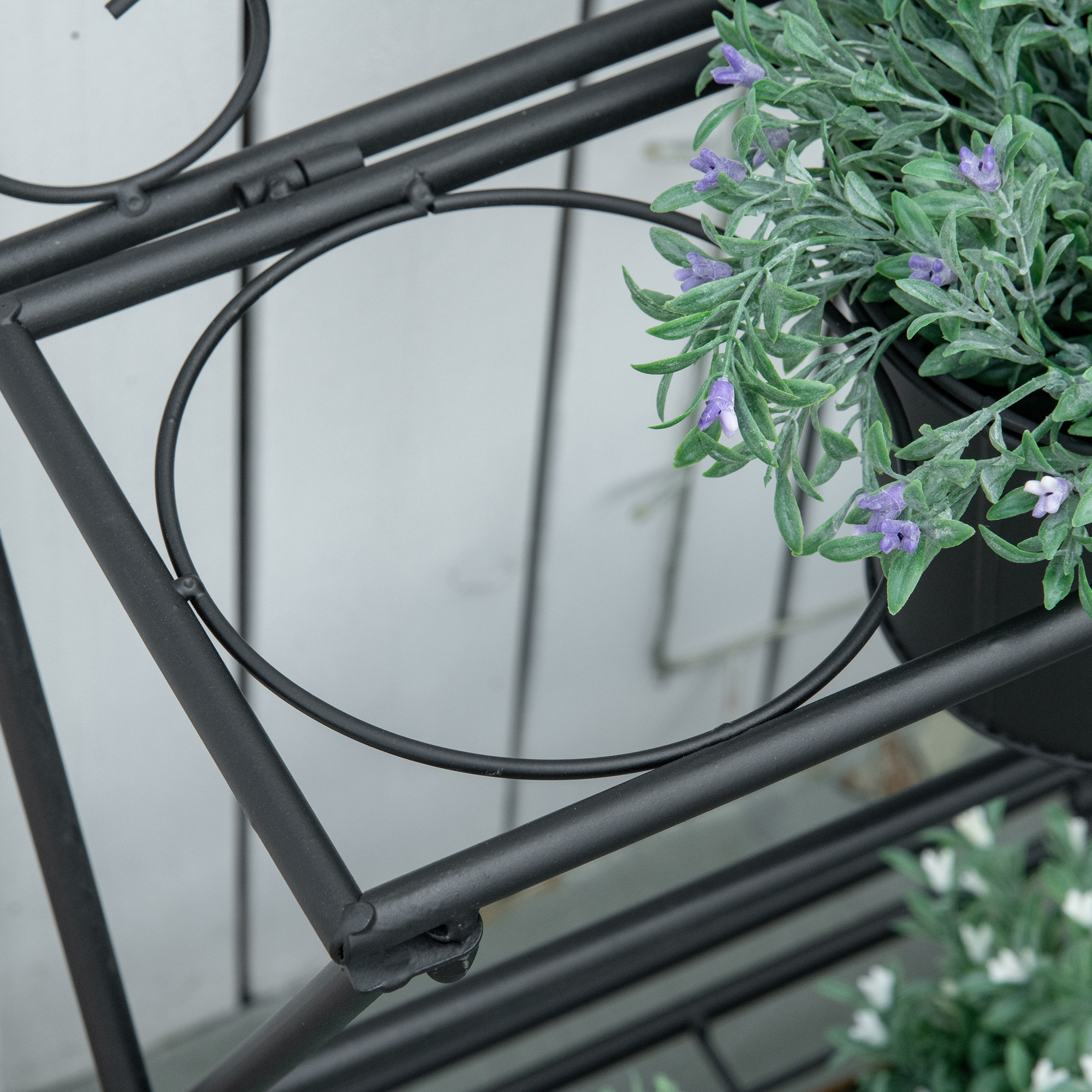 Suport pentru plante din Metal Pliabil  cu 3 Ghivece, Raft pentru Plante cu Etajera pentru Casa si Gradina, 47x37x78,5 cm, Negru [7]
