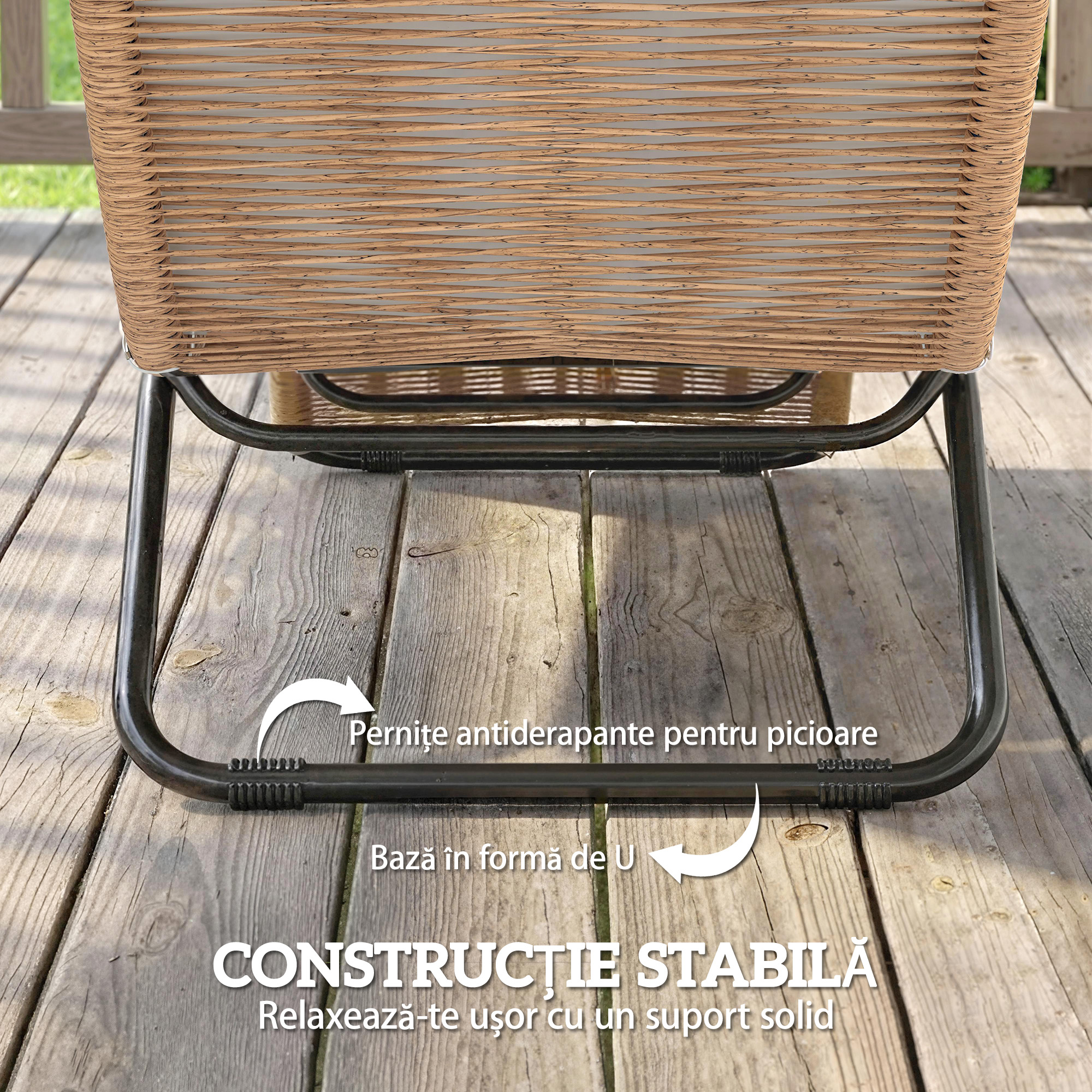  sezlong Prendisole din Ratan in Forma S cu Perna, sezlong de Gradina cu Cadru din Otel, pentru Terasa, Plaja, Piscina, Gradina, 175x57x80cm, Crem [6]