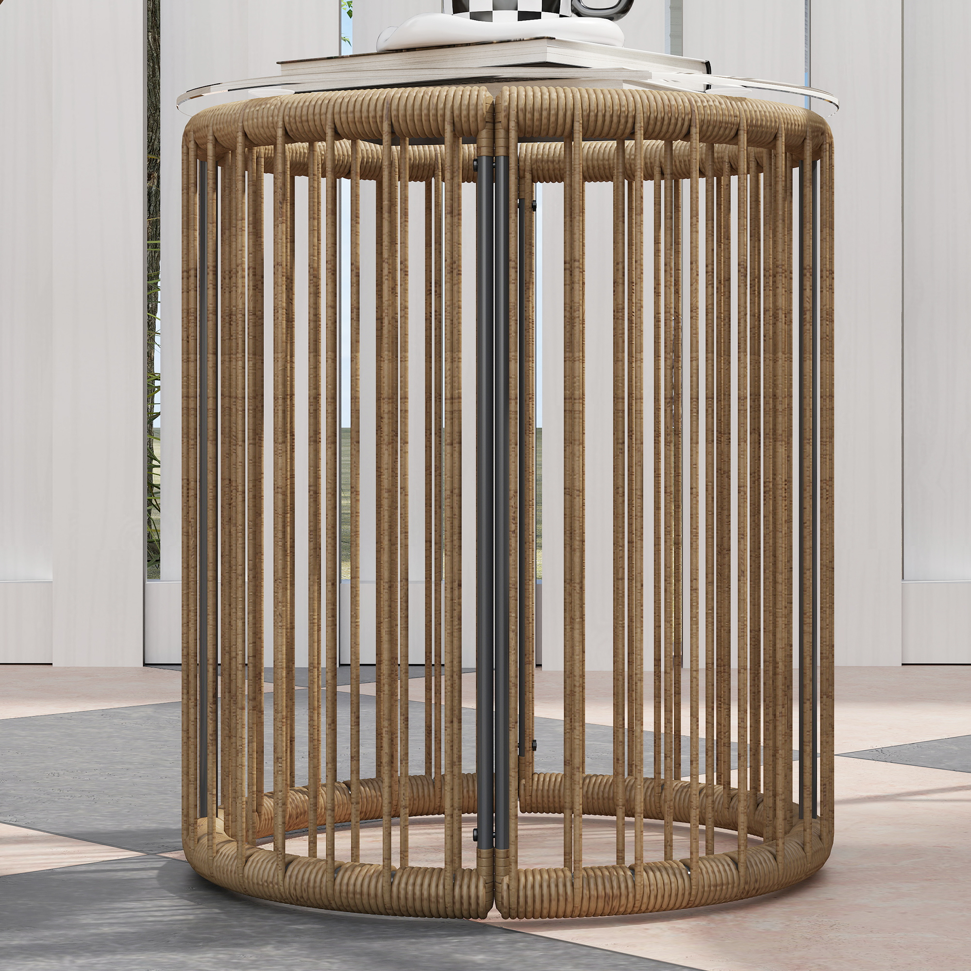  Set Mobilier din 3 Piese din Ratan pentru Gradina cu Scaune si Masuta de Cafea, 72x73x77 cm, Natural [8]