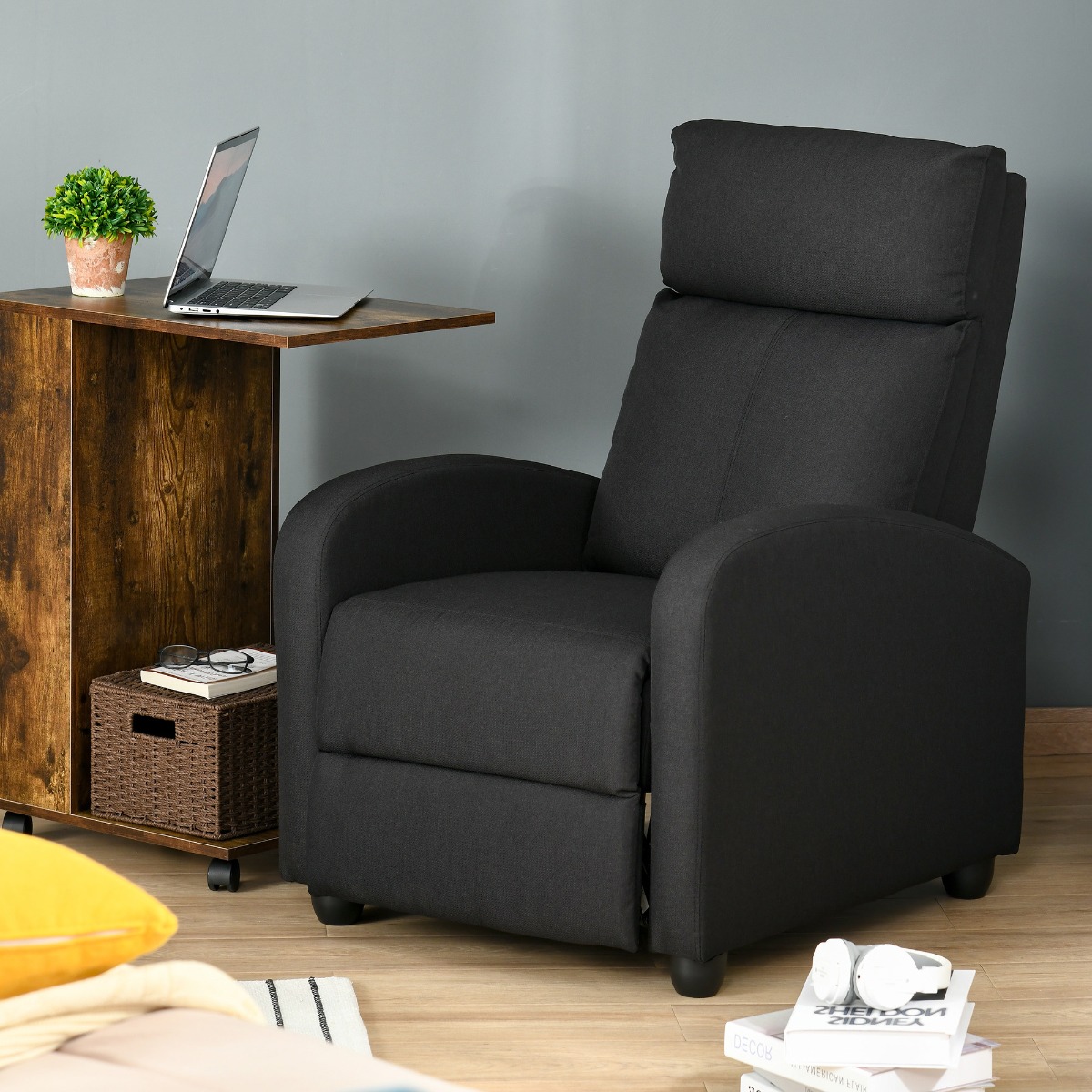  Fotoliu Relax - Negru, In, Rabatabil cu Taburet Inclus [7]