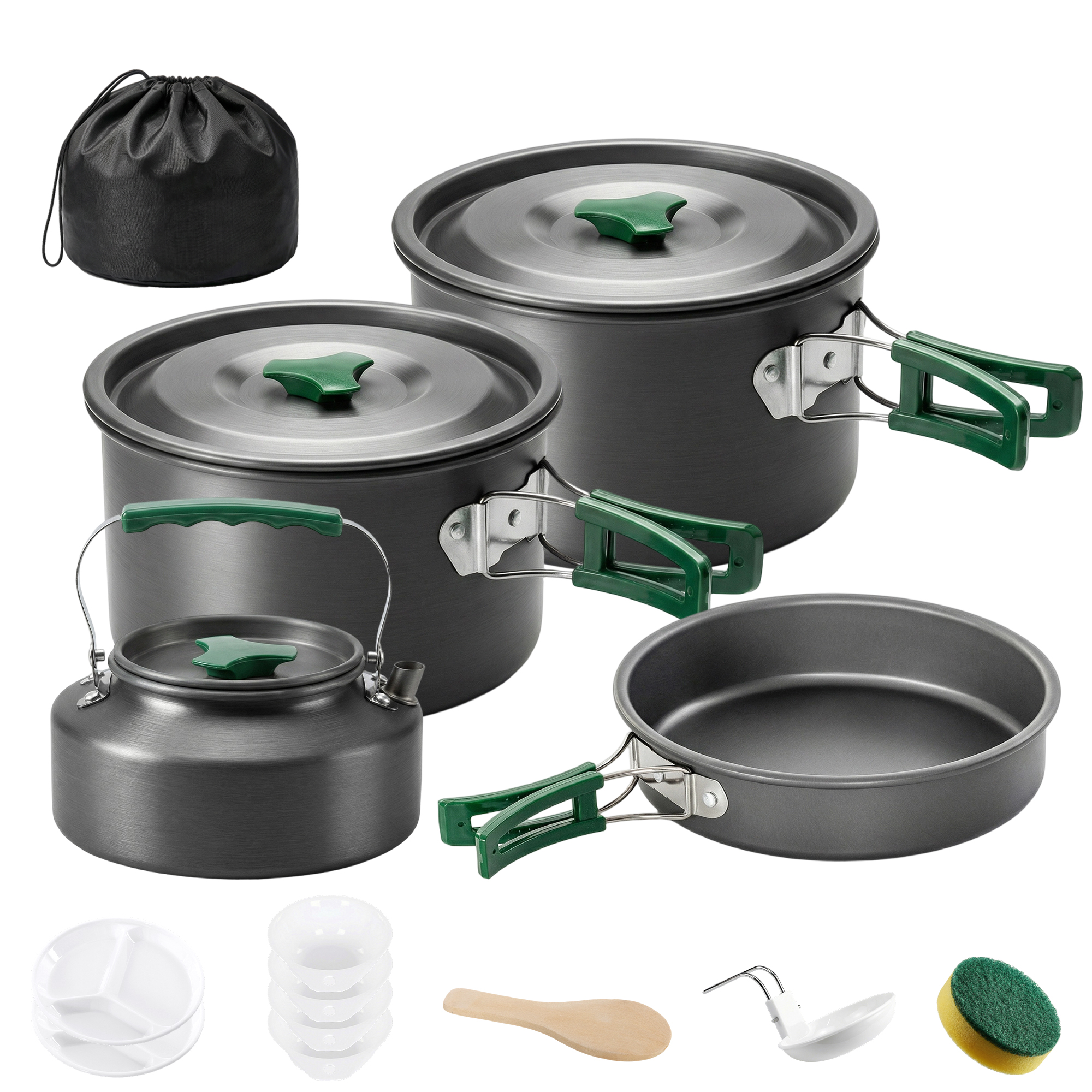  Set de Vase pentru Camping 4-5 Persoane, Kit Gatit din Aluminiu, Gri [5]