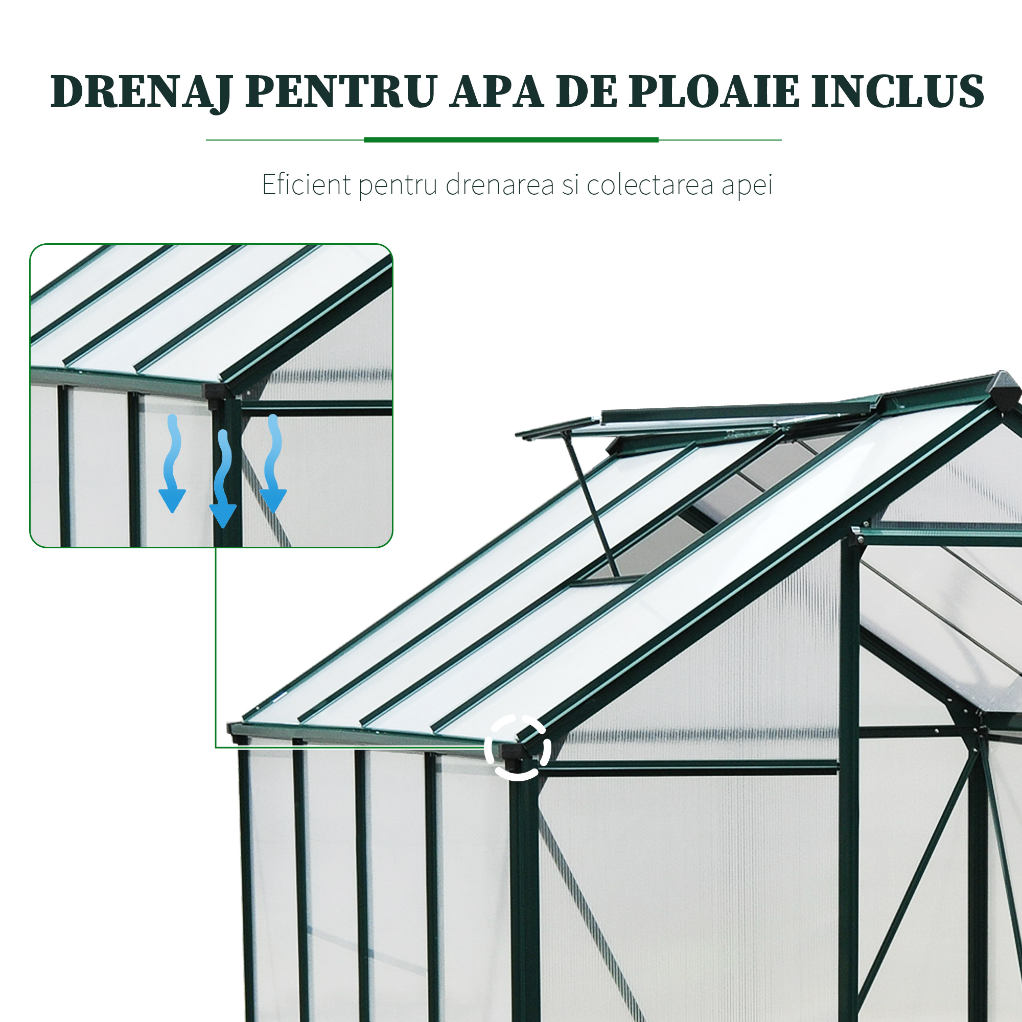 Sera de Plante Mare  183 x 244 x 213 cm pentru Curte, Uz Exterior, cu Fereastra si Usa, Cadru de Aluminiu, Placi BC [6]