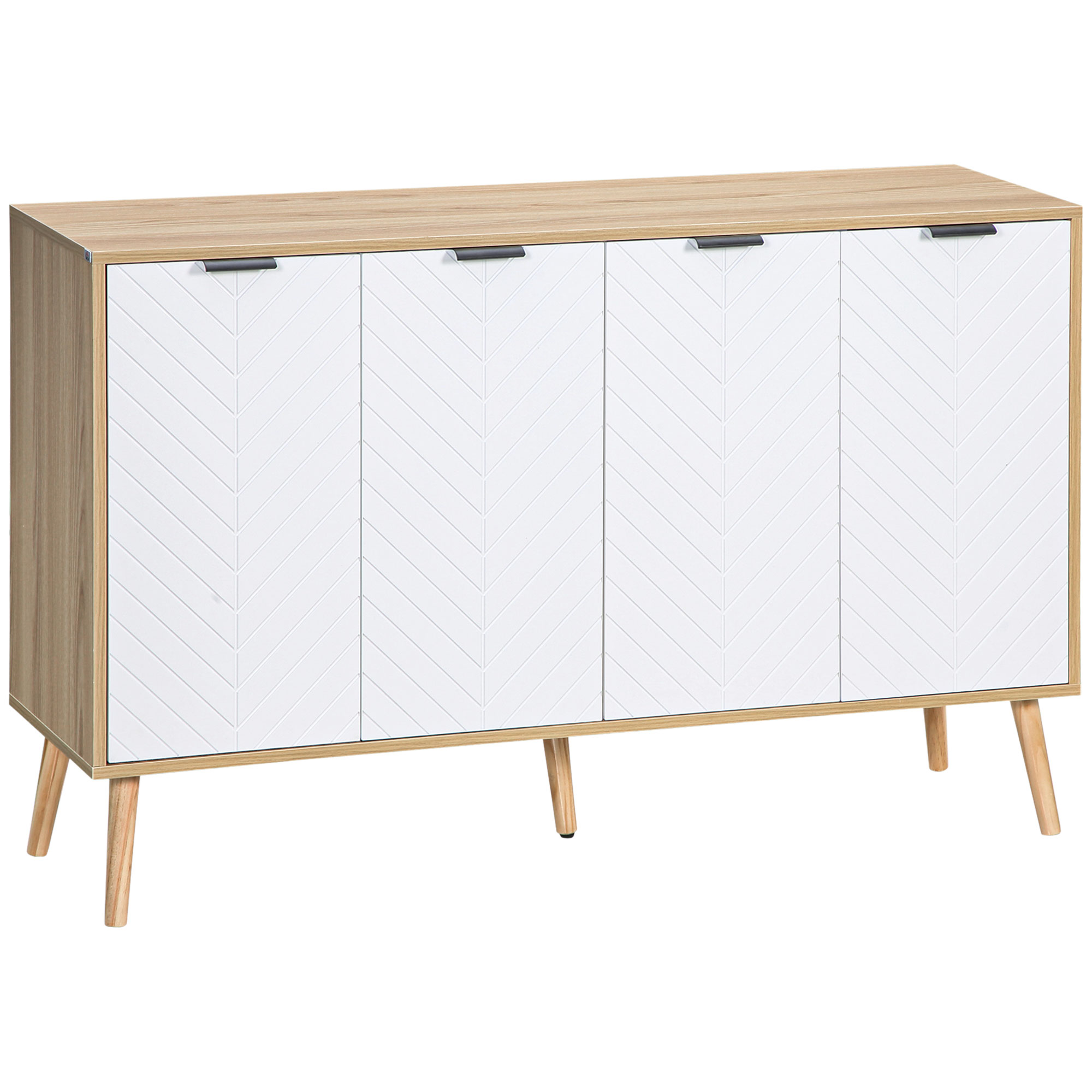 Bucatarie -  Bufet Bucatarie, Mobilier Bucatarie cu Rafturi Reglabile si Picioare din Lemn de Pin, Bufet Modern pentru Living, Sufragerie, Bucatarie, 120x35x77.4cm, Natur si Alb