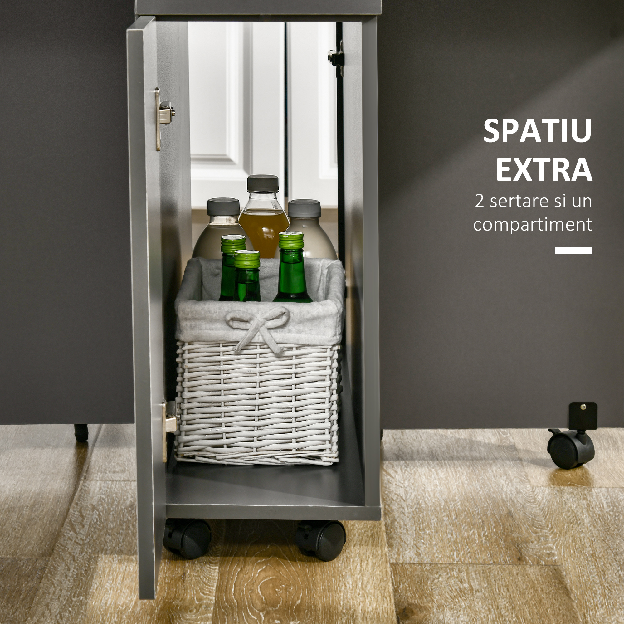  Masa Pliabila Sufragerie - 140×76×76 cm, Cu Dulap, Sertare & Roti [5]