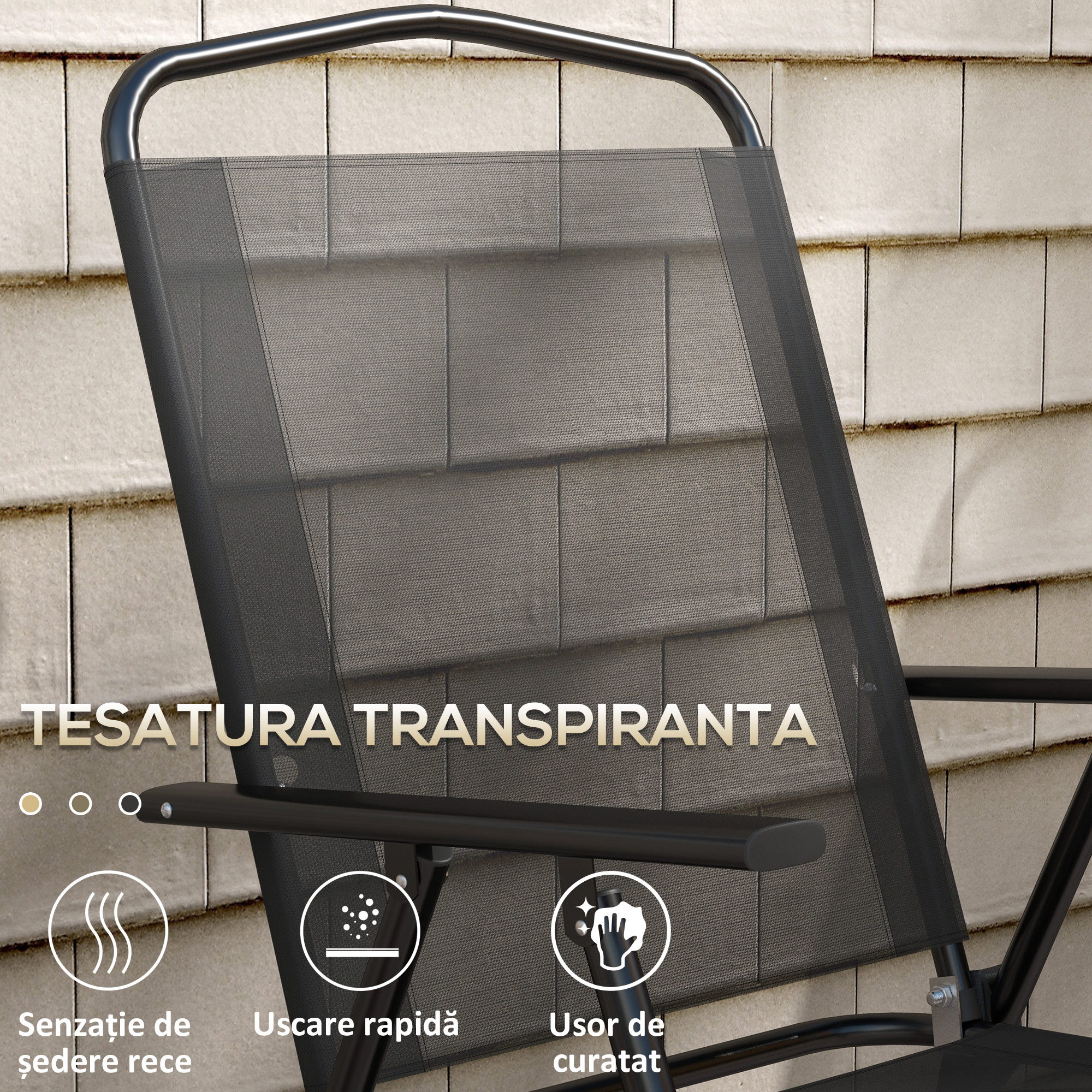  Set de Gradina 3 Piese cu 2 Scaune 53,5x64x93 cm si Masuta de Cafea Ø45x50 cm, din Metal, Negru [5]