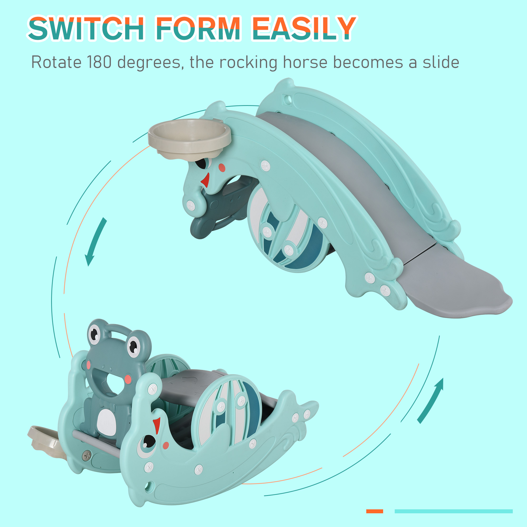  Jucarie 3-in-1 Copii - Cal Balansoar, Tobogan & Cos Verde [6]