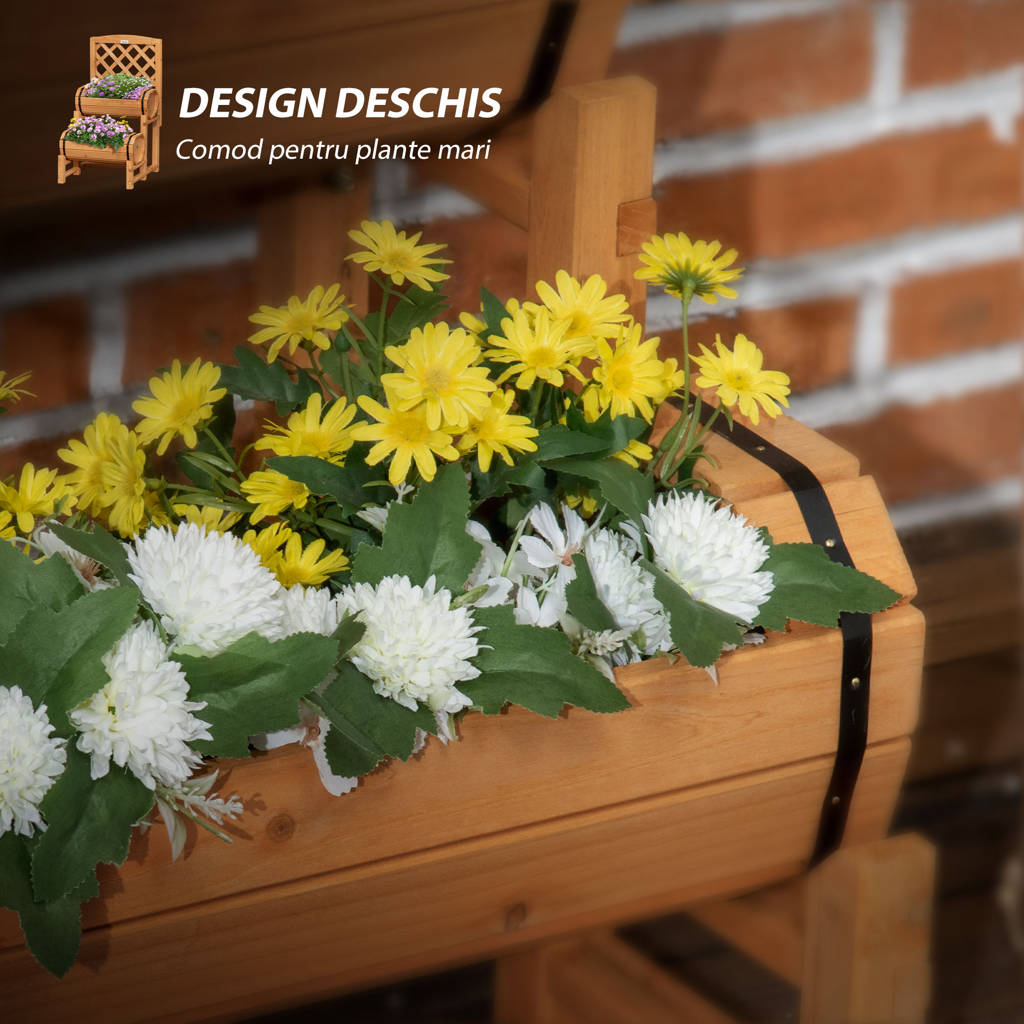  Jardiniera de Brad in Forma de Butoi de Exterior, cu Design Vertical inaltat, 45x45x180 cm, Maro [4]