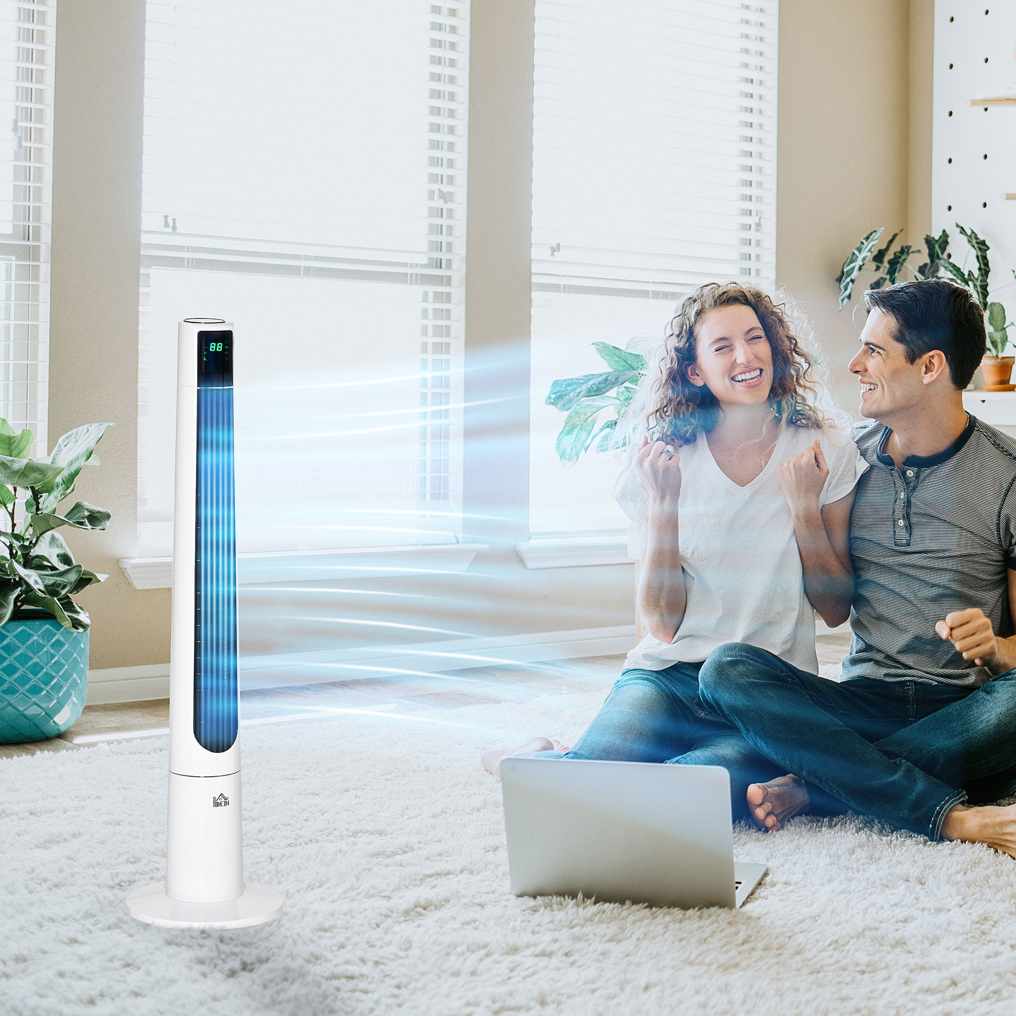  Ventilator Turn cu 3 Moduri si 3 Viteze cu Cronometru 12h, Ventilator de Podea ABS cu Telecomanda, Ø32x118.2 cm, Alb [1]