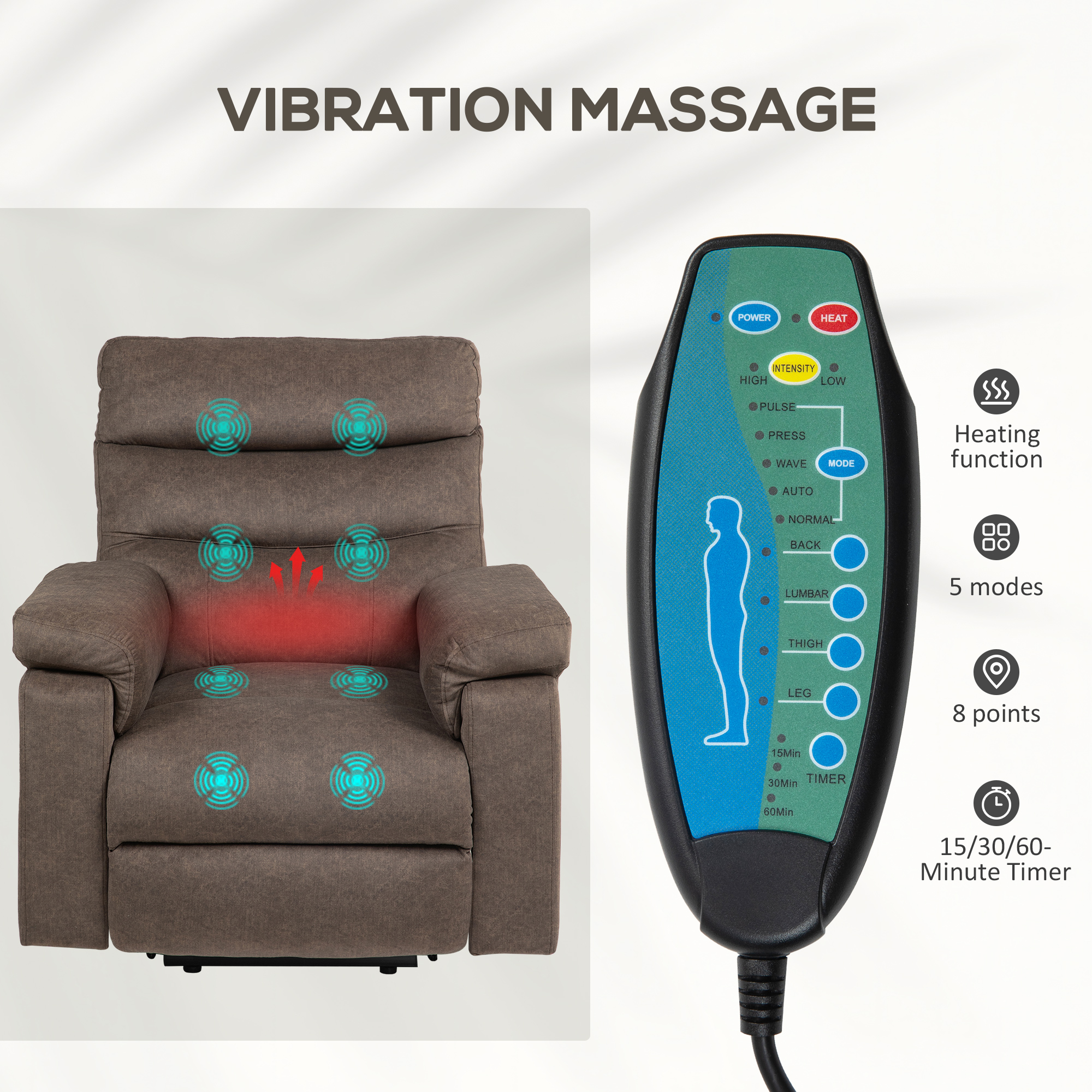  Fotoliu Reclinabil cu Masaj, incalzire si Ridicare Asistata, Maro inchis [4]