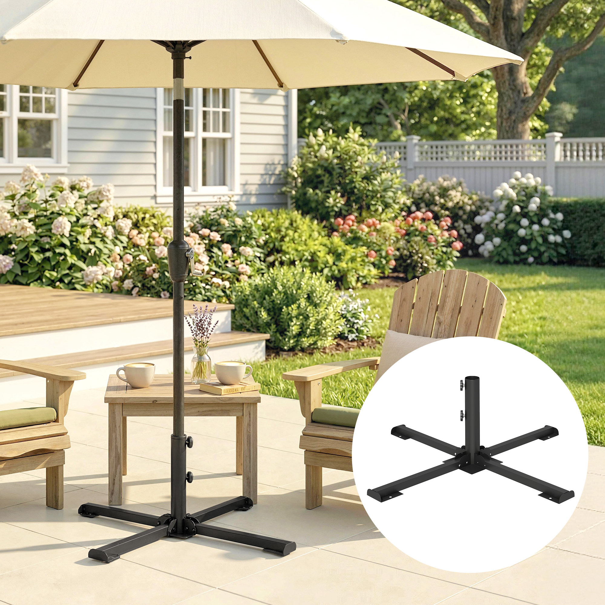  Suport pentru umbrela pliabil, diametru tija 38 si 48 mm, suport in cruce pentru umbrele, gri inchis [1]