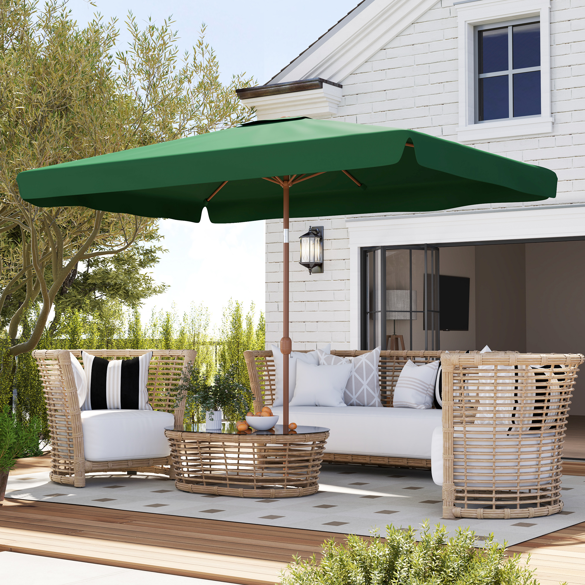  Umbrela de Gradina 2x3 m cu Deschidere cu Manivela, inclinabila si Anti-UV 50+, Verde [8]