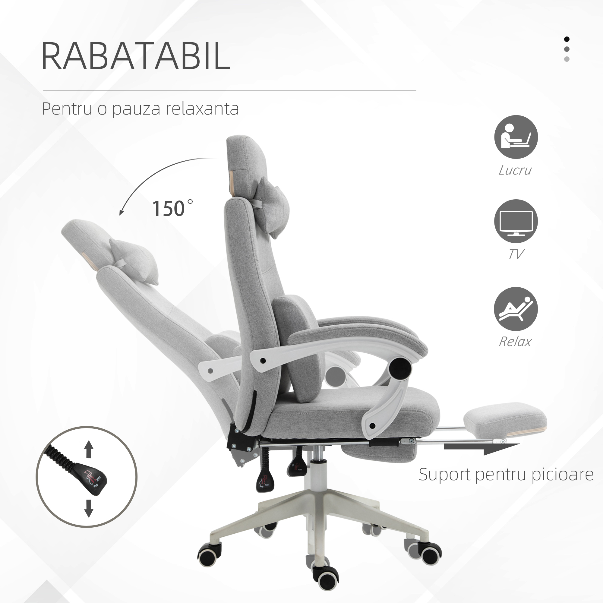  Scaun Birou Gri - Reglabil si Rotativ Ergonomic [5]
