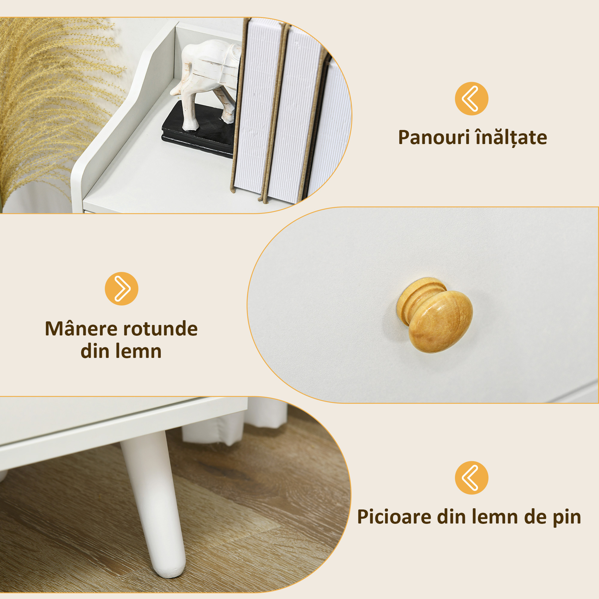  Bufet 90×80 cm - Alb, PAL & Lemn de Pin, Design Elegant [5]