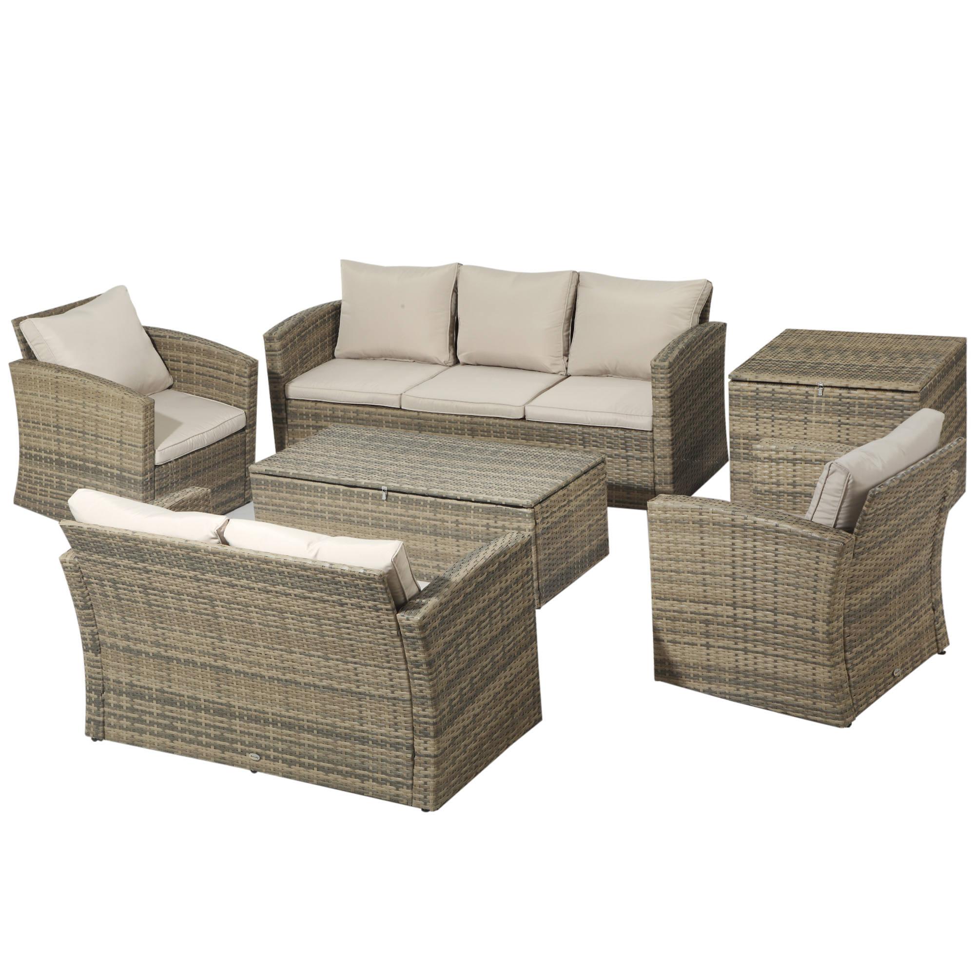 Gradina & balcon -  Set de mobilier de gradina din ratan de 6 piese, canapea si 2 fotolii tapitate pentru 7 persoane, bej