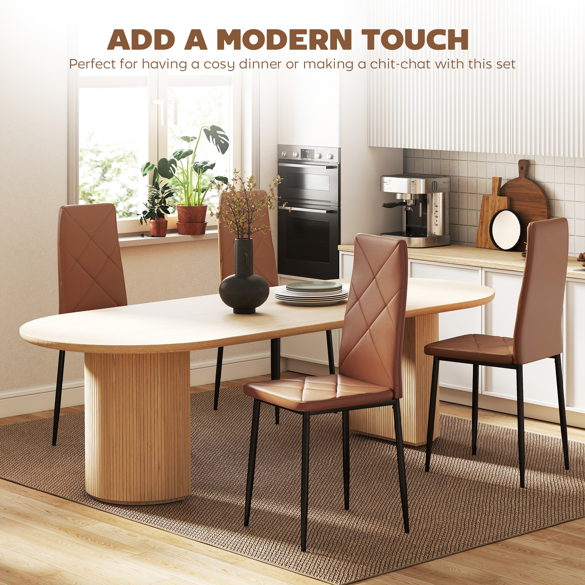  Set de 4 scaune de sufragerie cu spatar inalt, 41x50x97cm, maro [3]