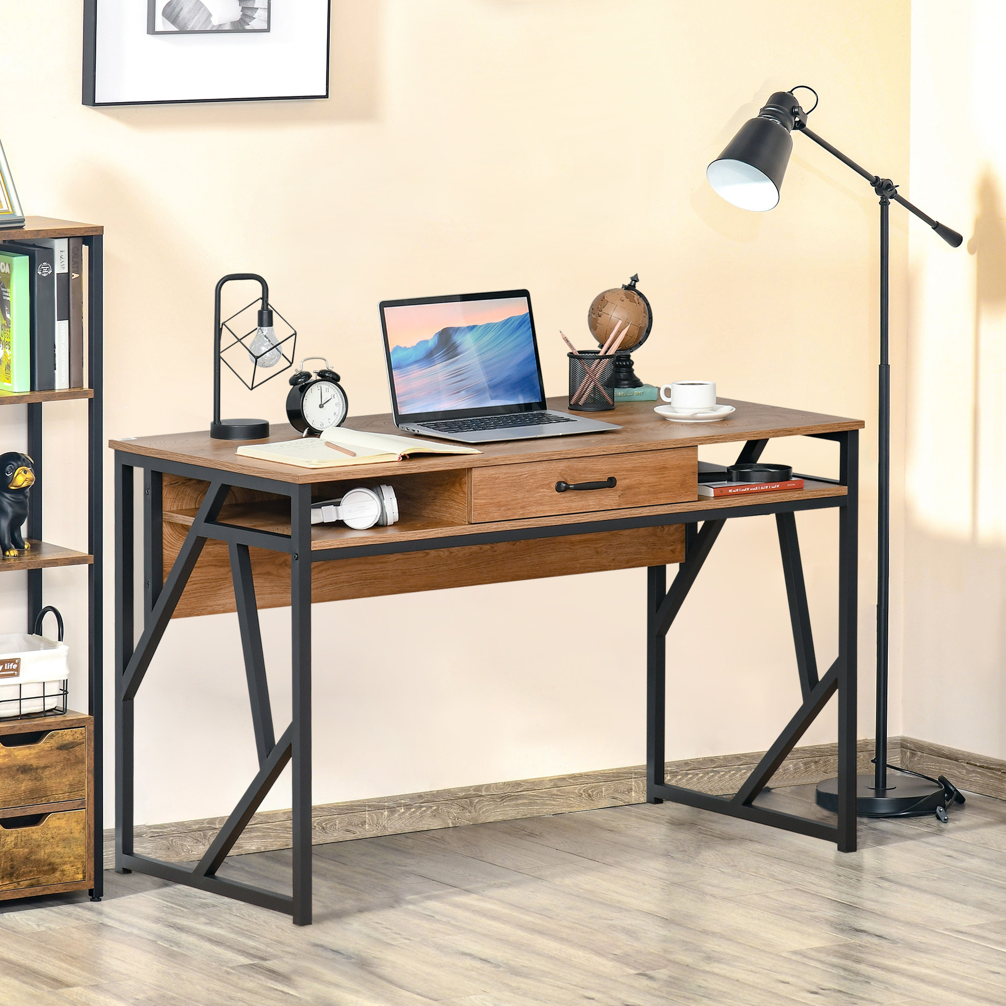  Birou pentru computer, Modern in Stil Industrial MDF, 120x60x76 cm, Maro [1]