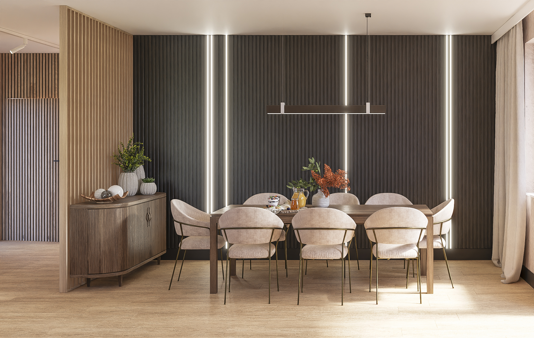 Riflaj perete despartitor MDF, LDA PREMIUM, Stejar Saragossa, 275x58 cm [6]