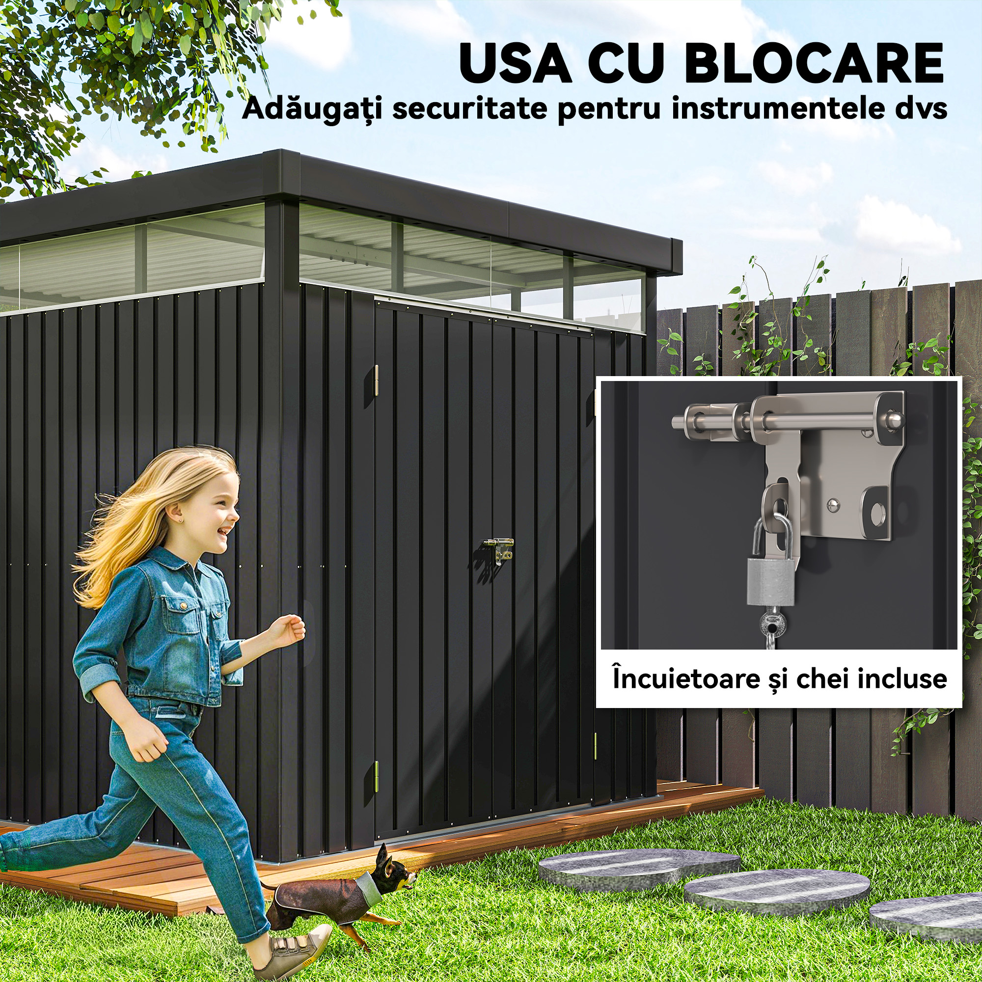  Casuta de Gradina cu Luminator Superior din Acril si Orificii de Drenaj, 200x258x201 cm, Gri inchis [6]