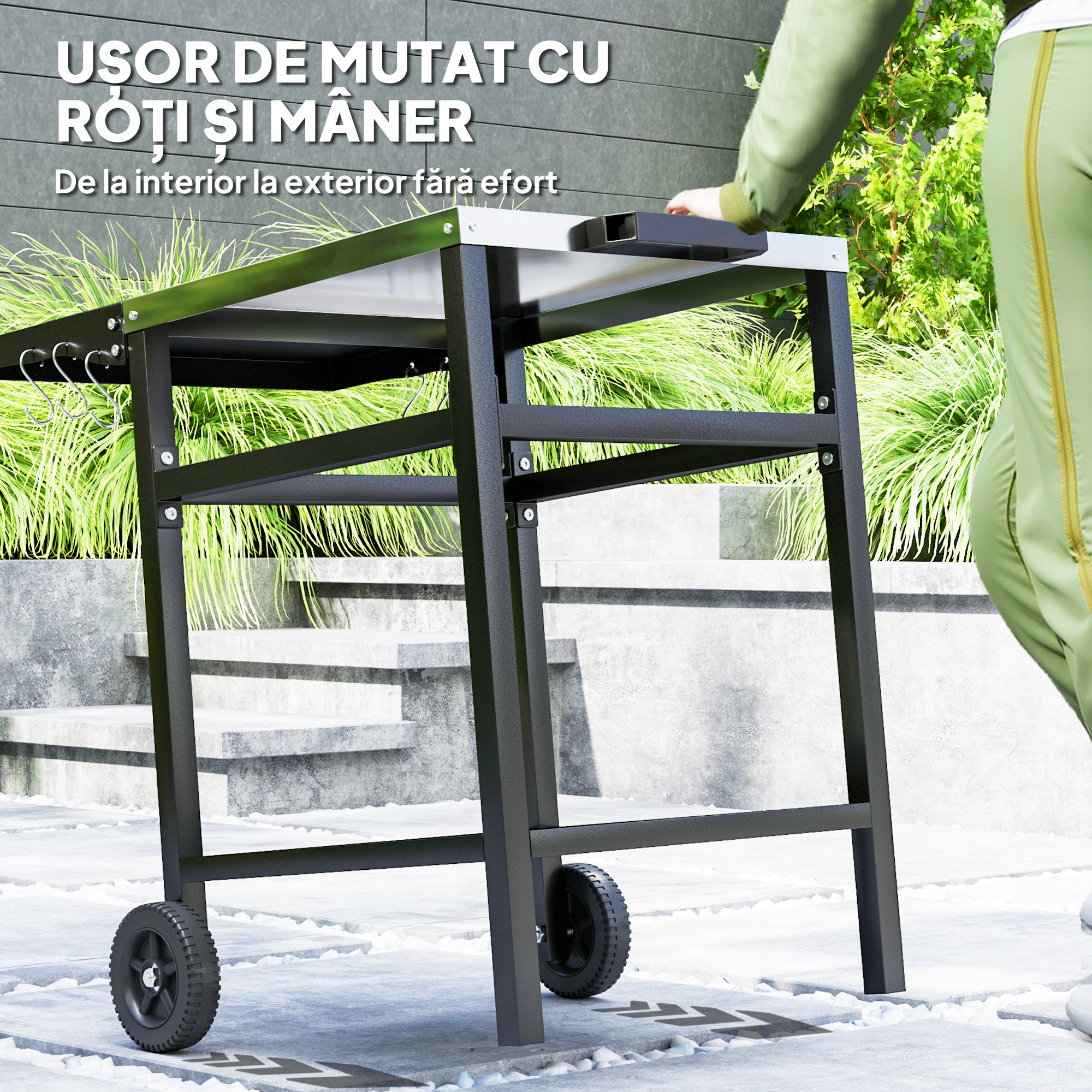  Carucior pentru Gratar cu Blat din Otel Inoxidabil, Raft Pliabil si Husa de Protectie, 91x58x76 cm, Negru [5]