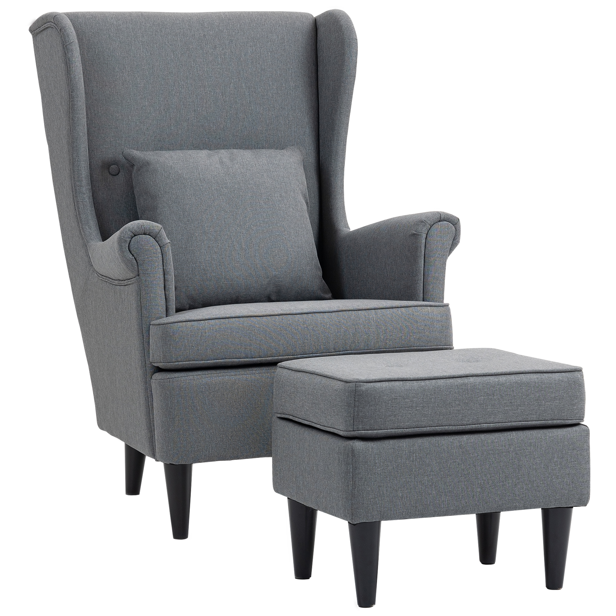 Bucatarie -  Fotoliu de Sufragerie din Material Textil cu Taburet, Spatar inalt si Perna, Gri