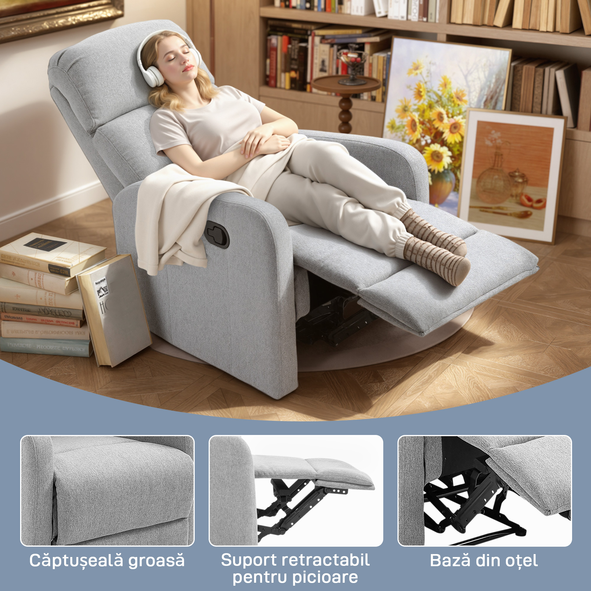  Fotoliu Relaxare - Rabatabil 168°, Cu Suport pentru Picioare [5]