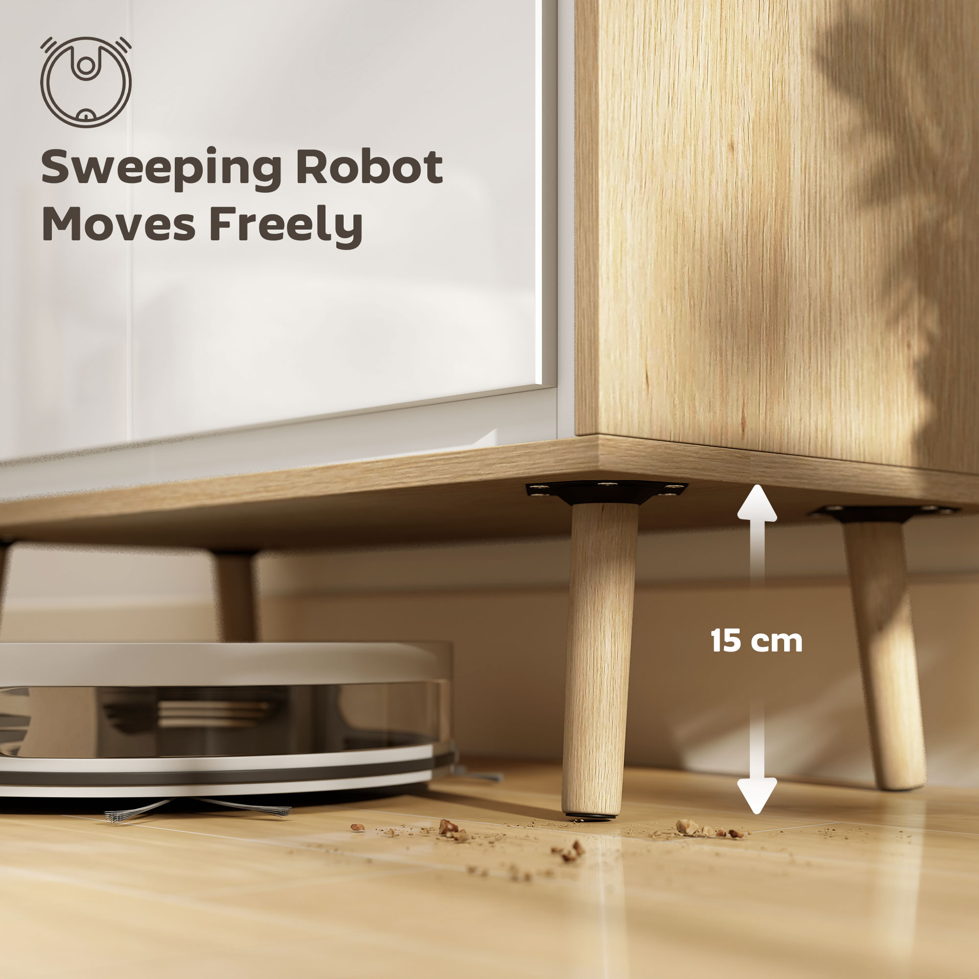  Dulap Modern cu 2 Usi si Raft Reglabil 72x35x77cm Alb si Stejar [6]