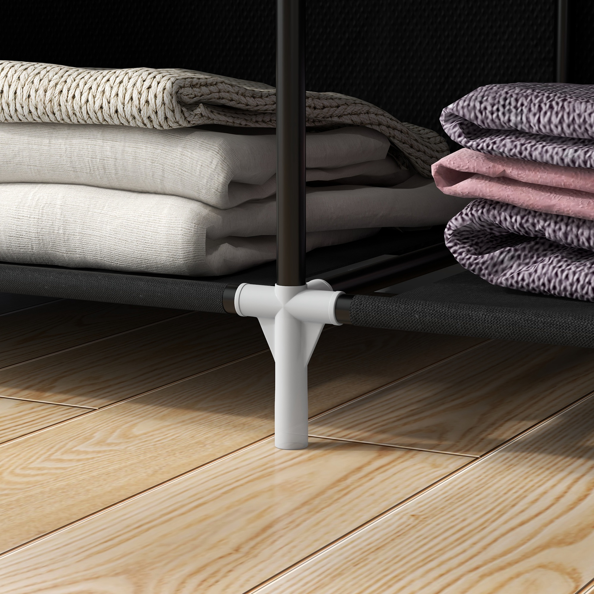  Dulap Portabil din Material, Dulap cu 6 Rafturi Deschise, 1 Bara si Usa cu Fermoar, 103x43x162,5 cm, Negru [8]