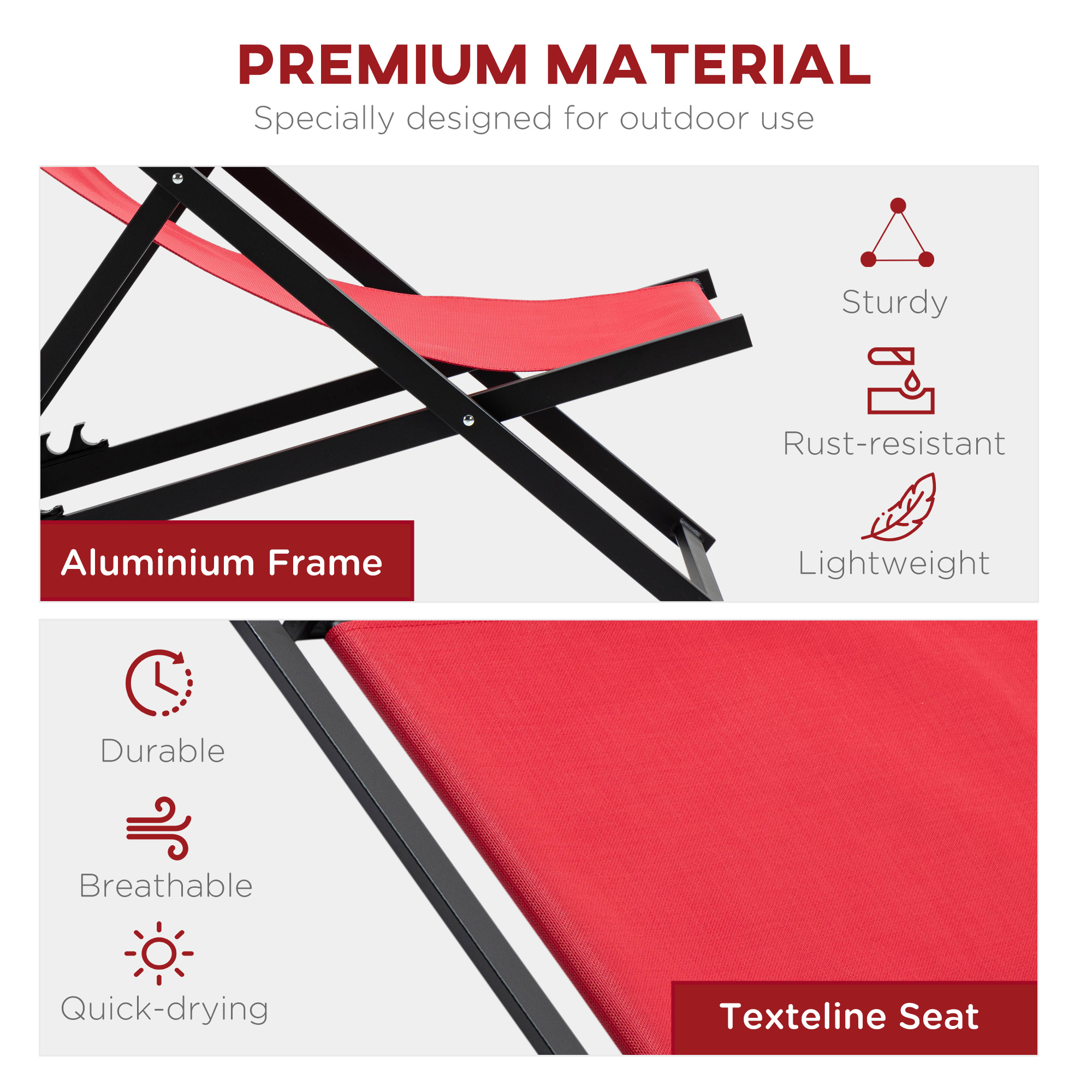 Set de 2 Sezlonguri Rabatabile din Aluminiu si Textilen Rosu [5]