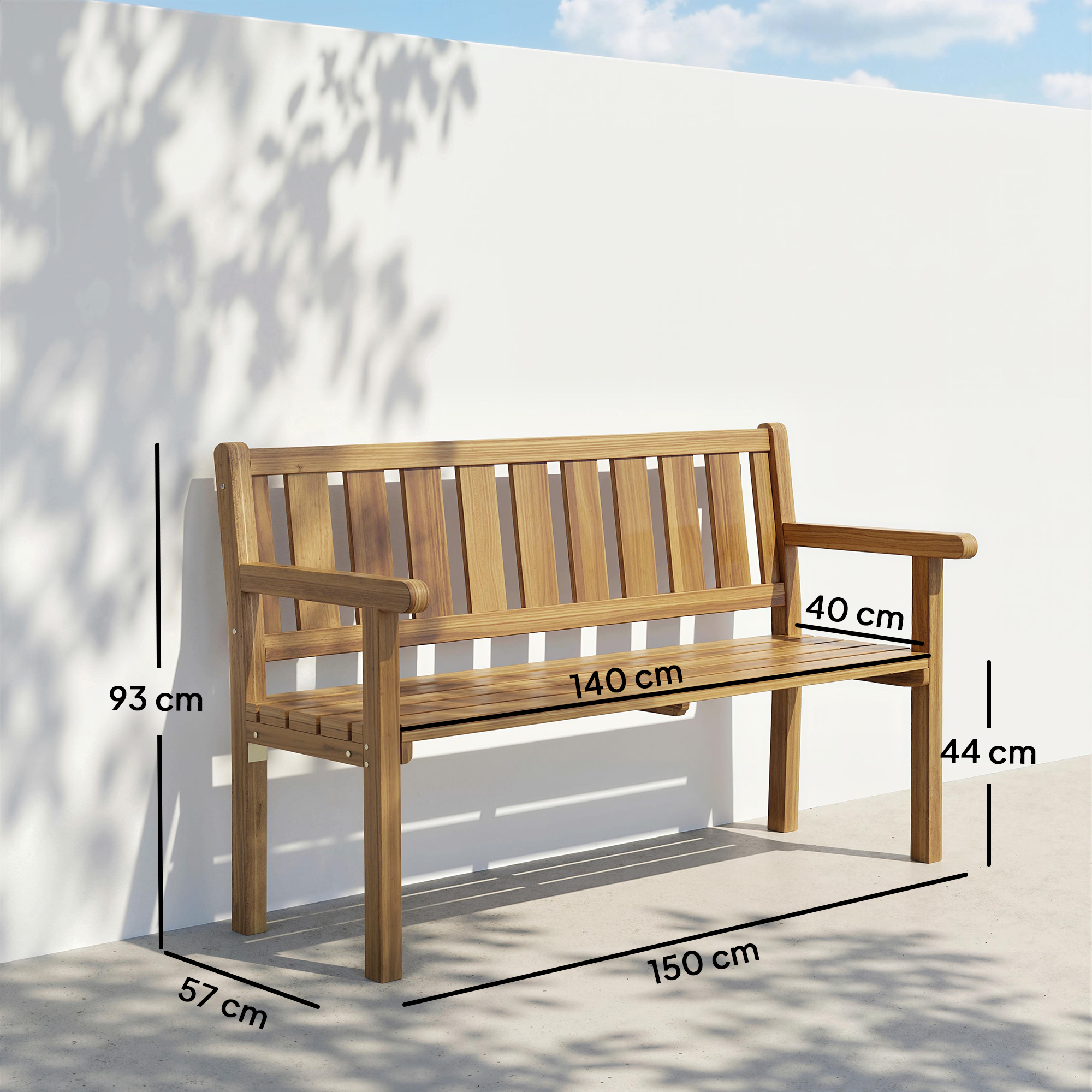  Banca de Gradina pentru 2 Persoane, Banca de Exterior cu Lamele din Lemn de Molid, Stil Country, Banca pentru Terasa, Patio si Curte, 150x57x93 cm, Culoare Teak [2]