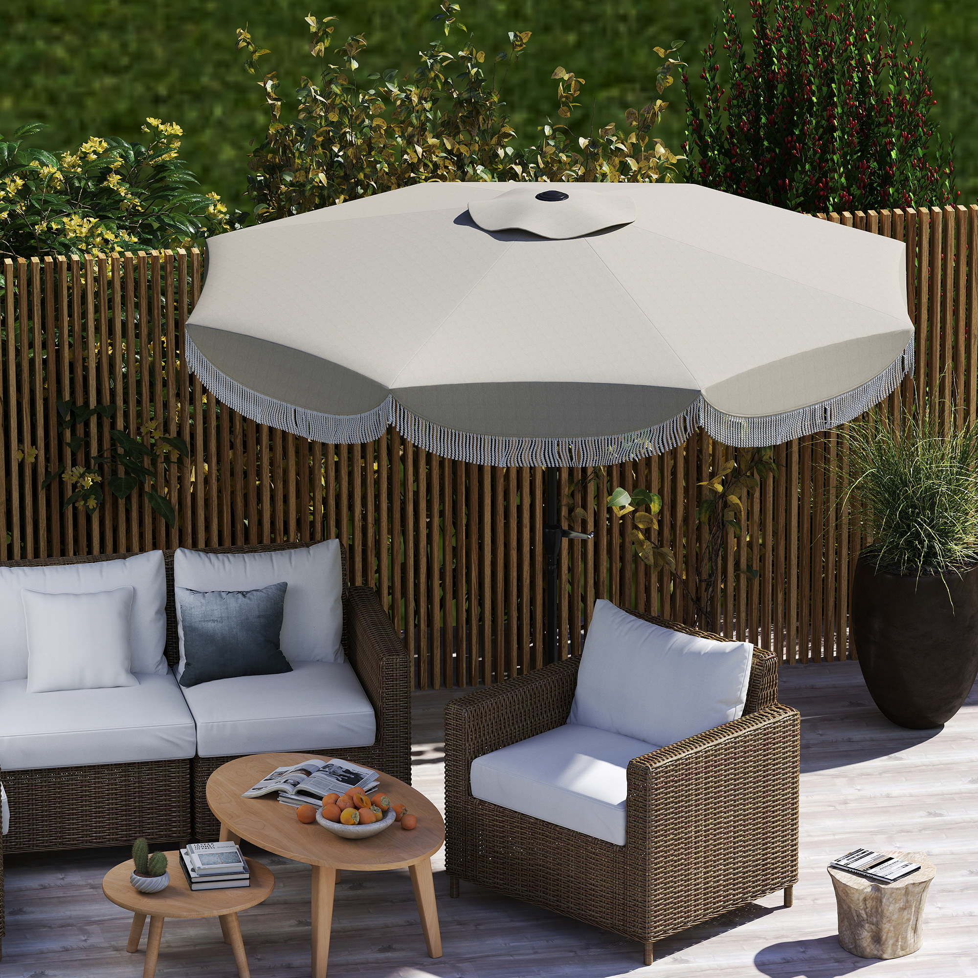  Umbrela de Gradina Inclinabila 2.7x2.7 m cu Manivela, Umbrela Rotunda de Exterior cu 8 Spite, din Metal si Poliester, pentru Curte sau Balcon, UV 30+, Gri Deschis [8]