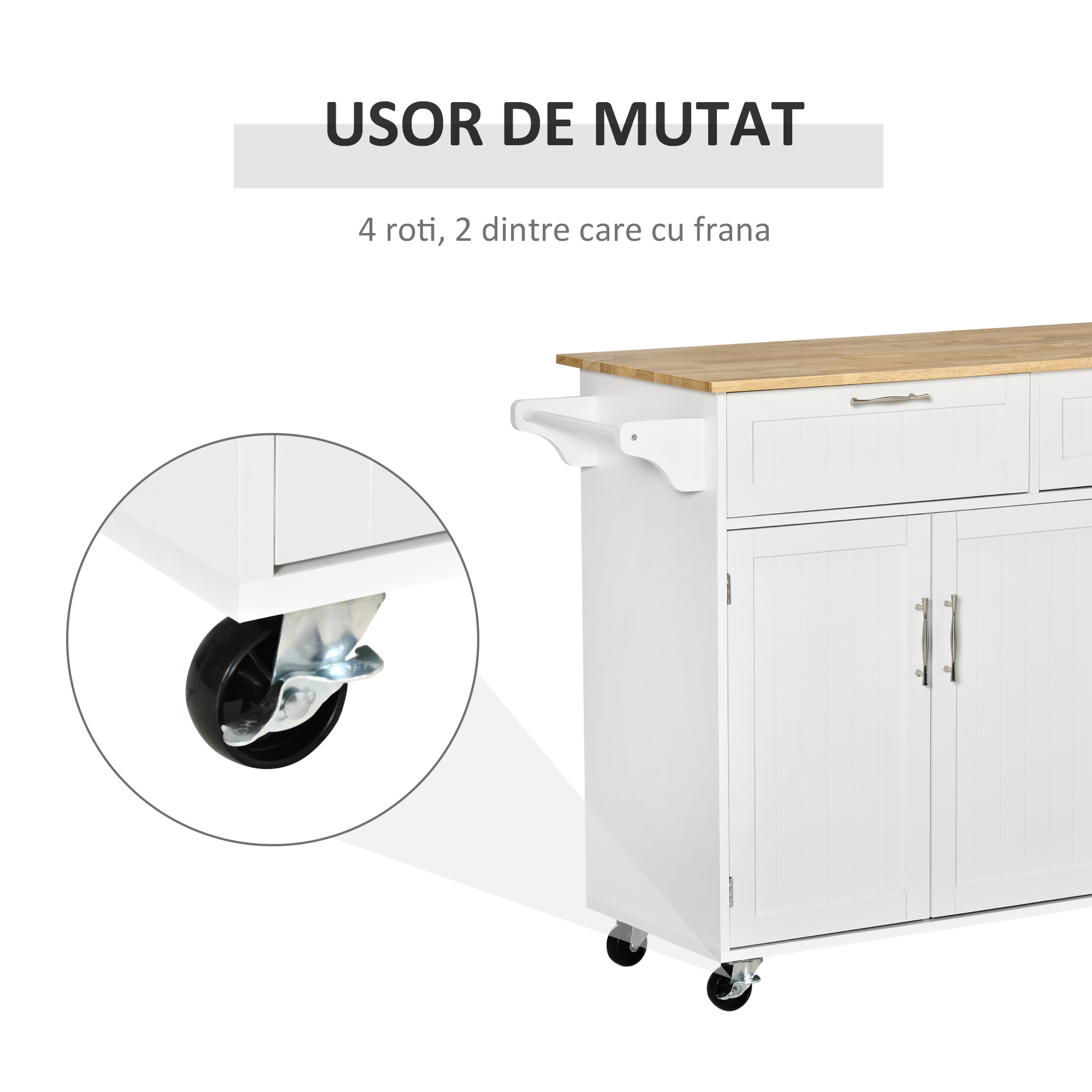  Carucior Bucatarie Multifunctional cu Sertare & Usi, 121×46×91 cm [5]