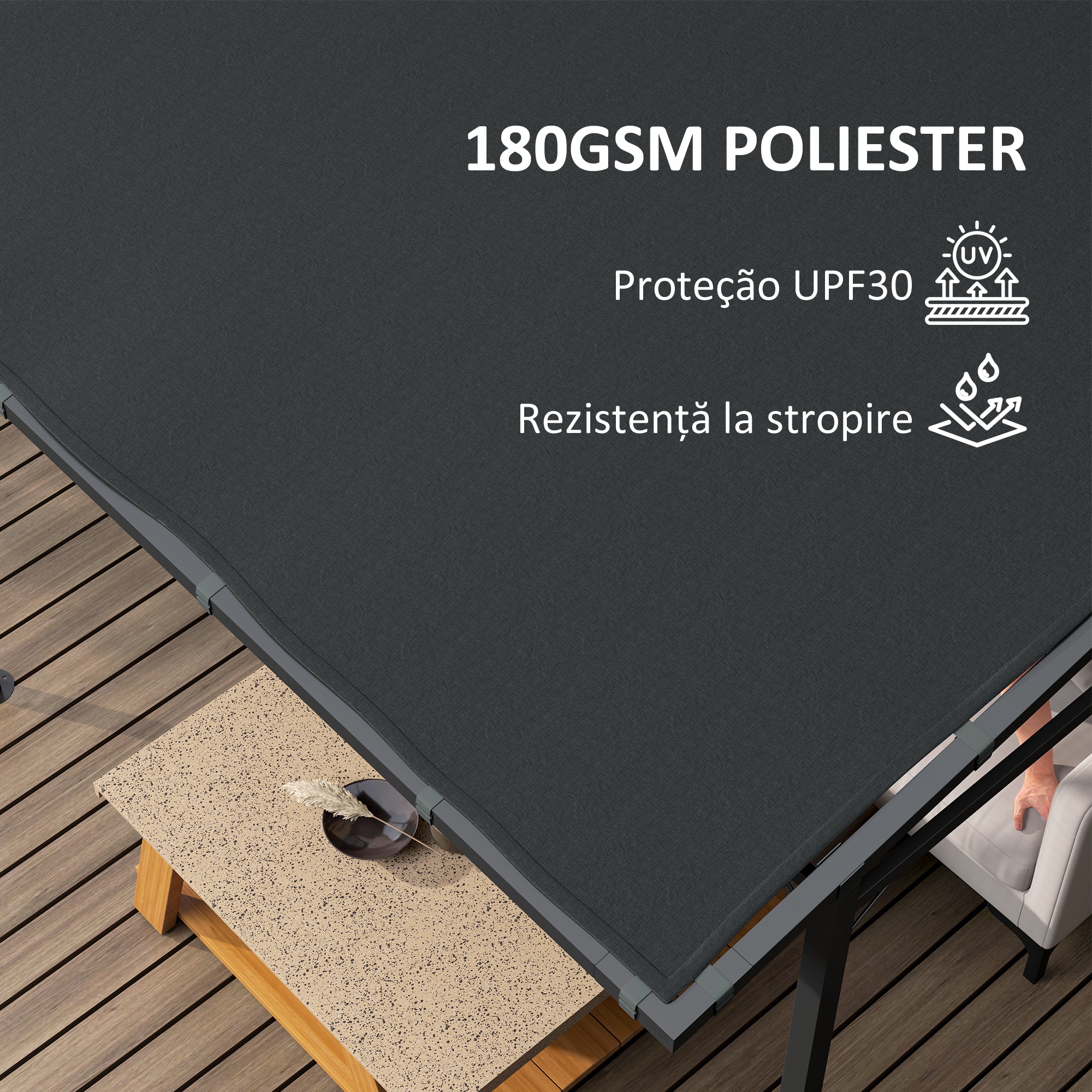  Pergola de Gradina din Metal si Poliester, 238x238x235/194 cm, Gri inchis [3]