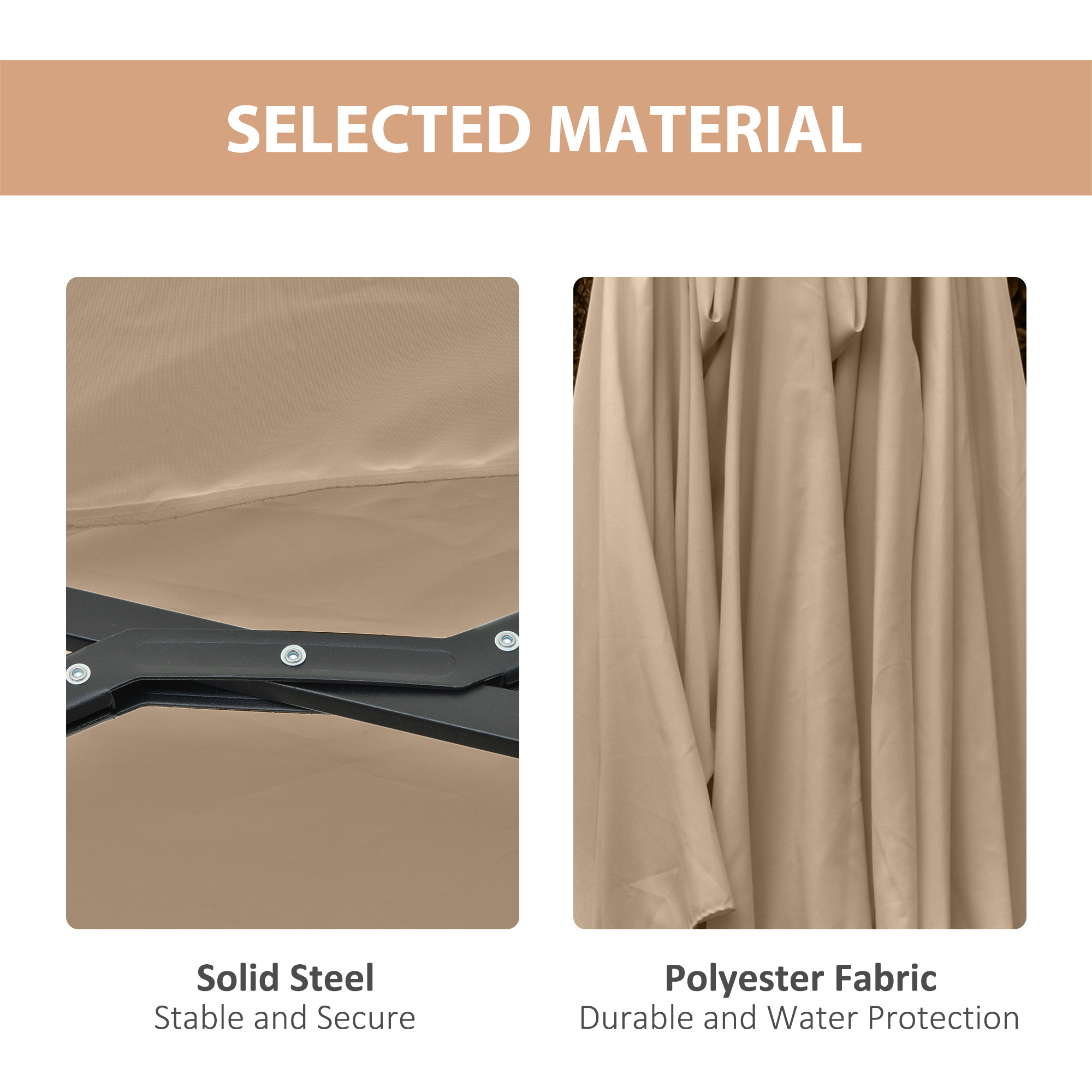  Umbrela de soare de Gradina 4,5 m cu 48 de Lumini LED cu Energie Solara, Umbrala de Soare Dubla cu Manivela, Kaki [6]