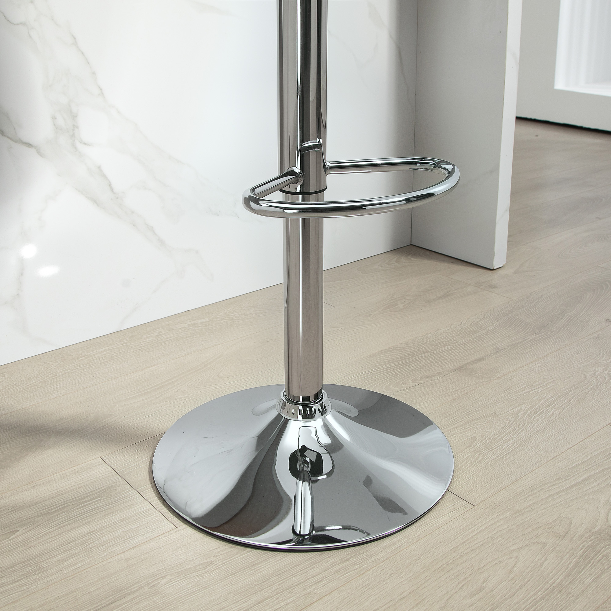  Set 2 Scaune de Bar cu Spatar si Suport pentru Picioare, din PP, Piele PU si Otel, 38x42x82-104 cm, Negru [8]