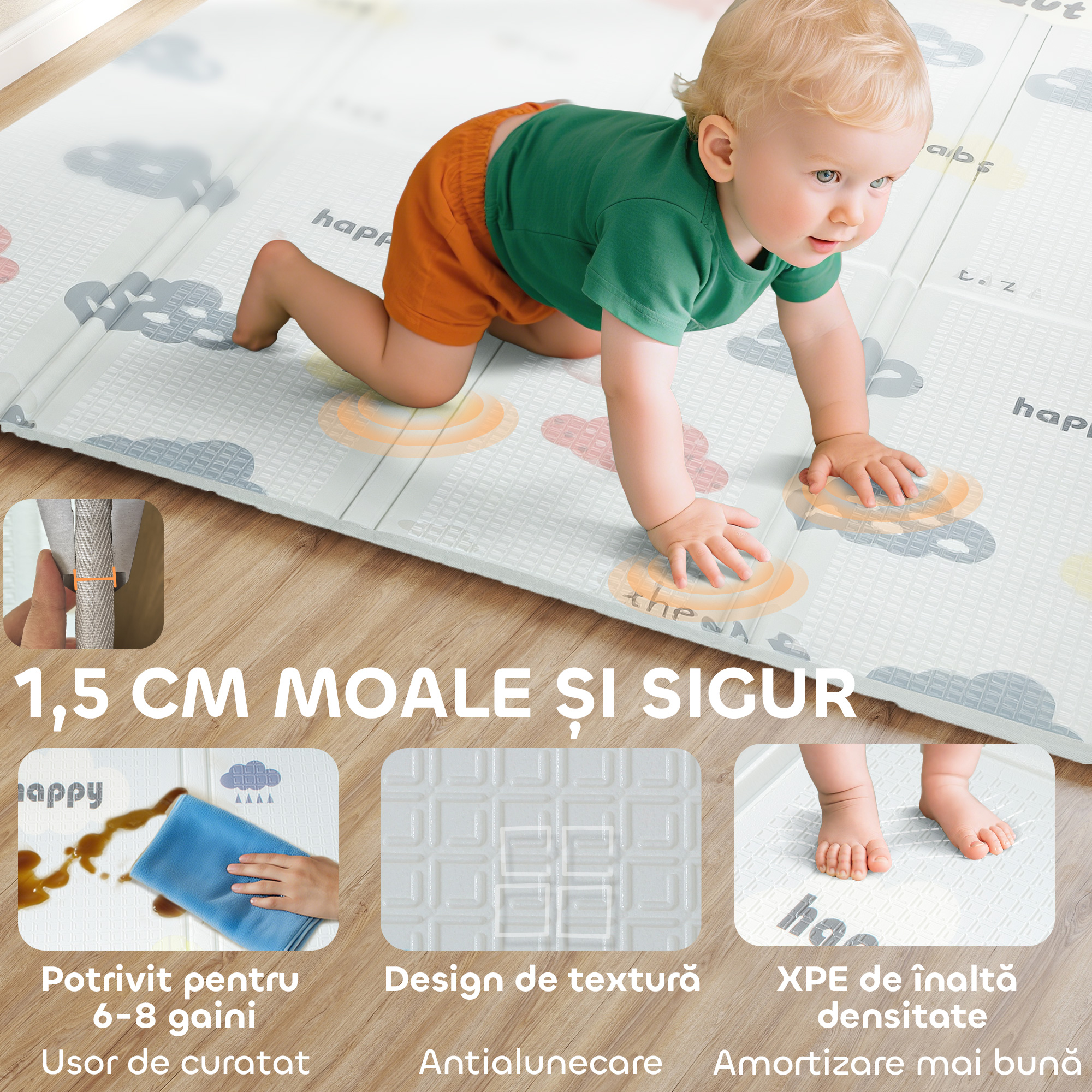  Covor pentru Copii cu Literele Alfabetului si Suprafata Impermeabila din XPE, Multicolor, 200x180x1.5 cm [5]