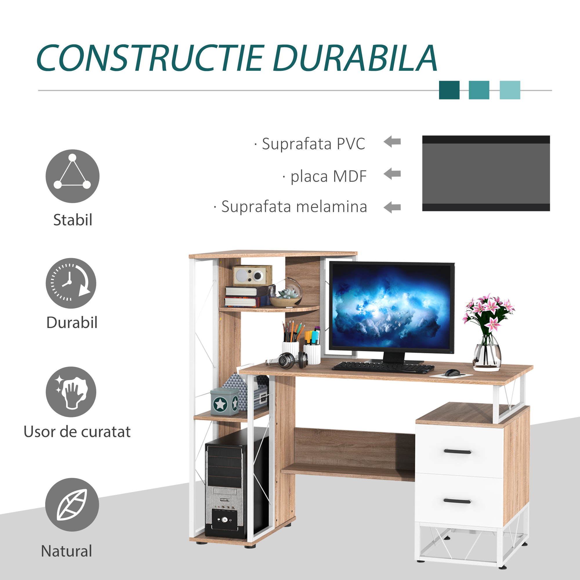  Masa pentru Computator Birou cu Raft 133 x 55 x 123cm [4]