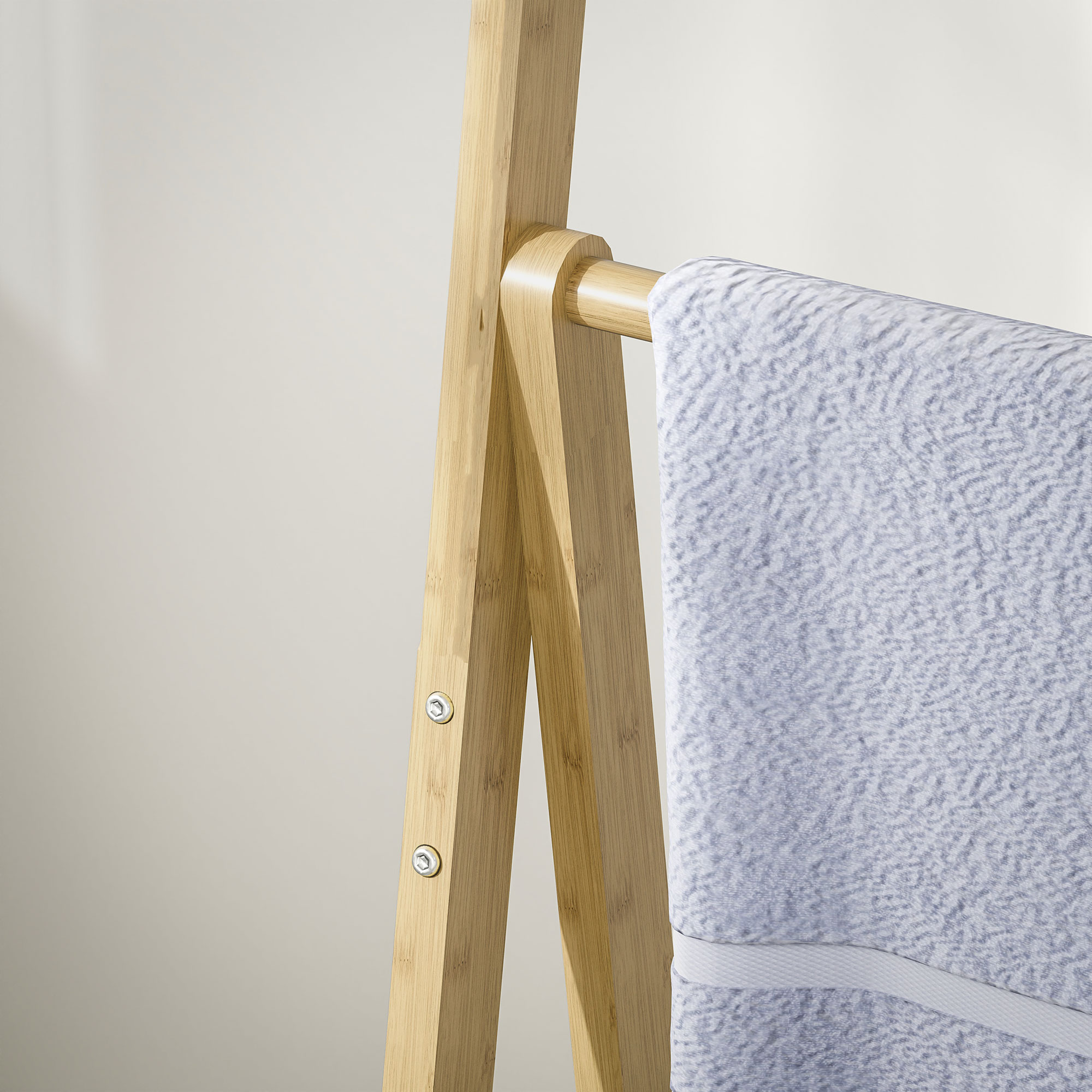  Raft de Baie Pliabil pentru Prosoape cu 3 Rafturi si 3 Bare,  53,5x30x153 cm, Lemn Natural [8]