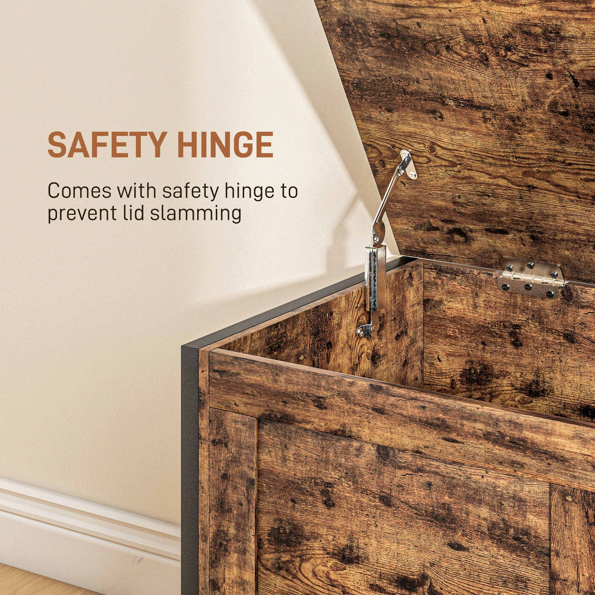  Banca de Depozitare de 95L in Stil Industrial cu Capac cu Balamale de Siguranta, 80x40x49 cm, Maro Rustic [4]