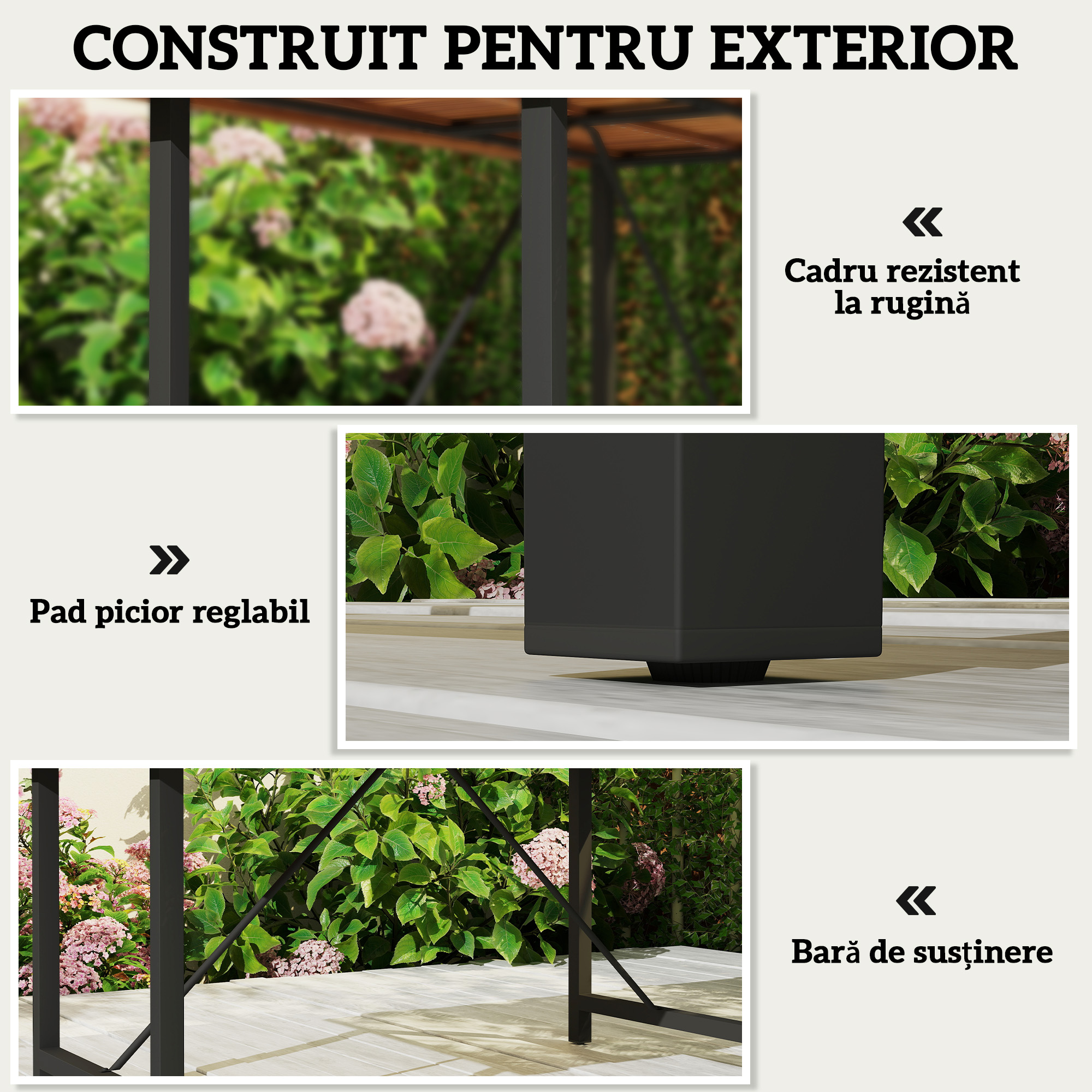  Masa de Gradina din Lemn de Salcam si Otel cu Blat din sipci, 160x90x75 cm, Lemn Natural [5]