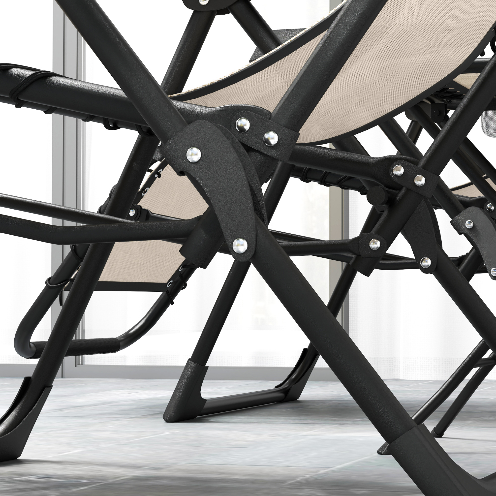  Set de 2 sezlonguri de Gradina cu Gravitatie Zero si Masuta cu Suport pentru Pahare, 47x47x54 cm, Bej [8]