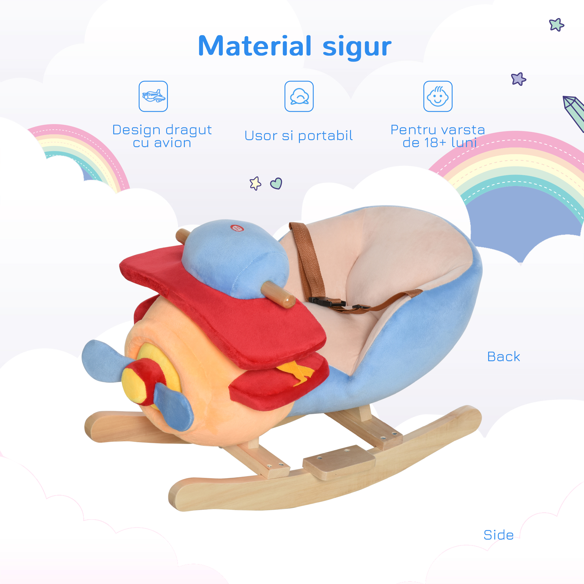  Avion Balansoar din Plus Moale Captusit si Lemn Masiv cu Centura de Siguranta [6]