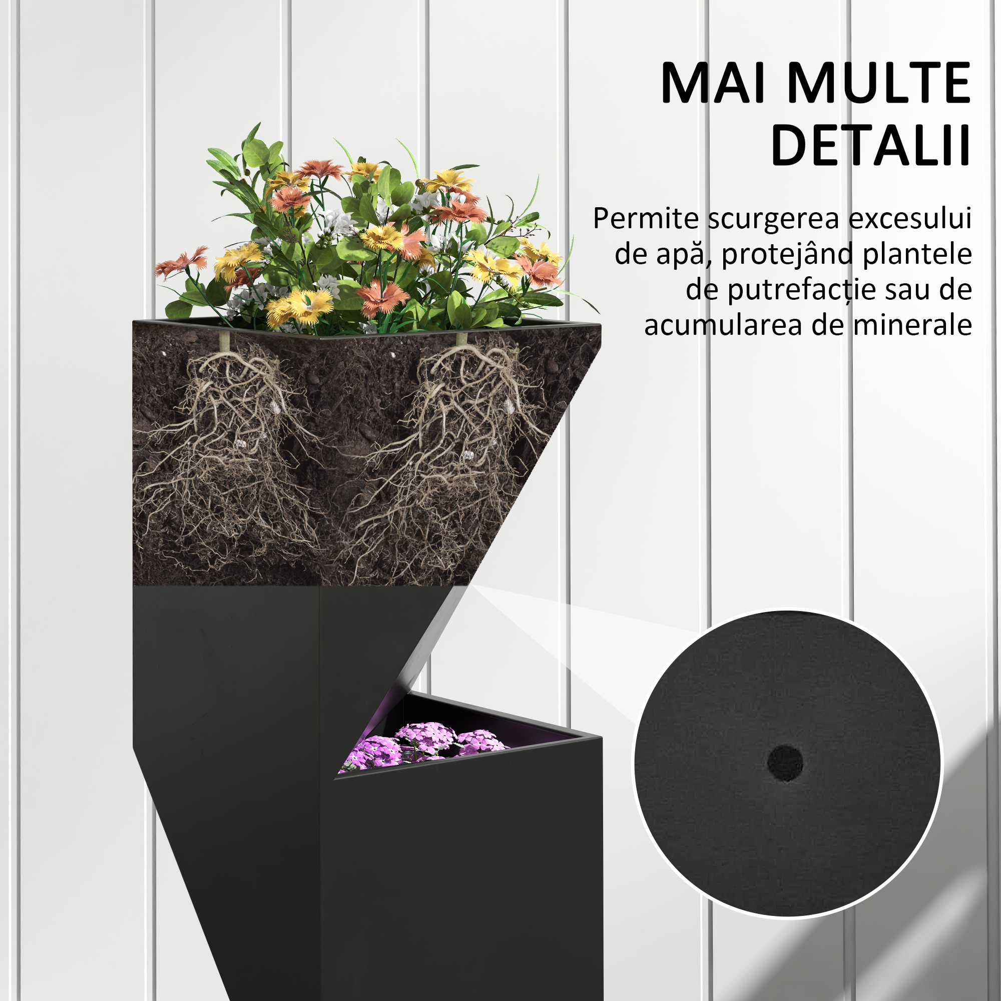  Jardiniera inalta 100cm cu 3 zone de plantare, Negru [4]